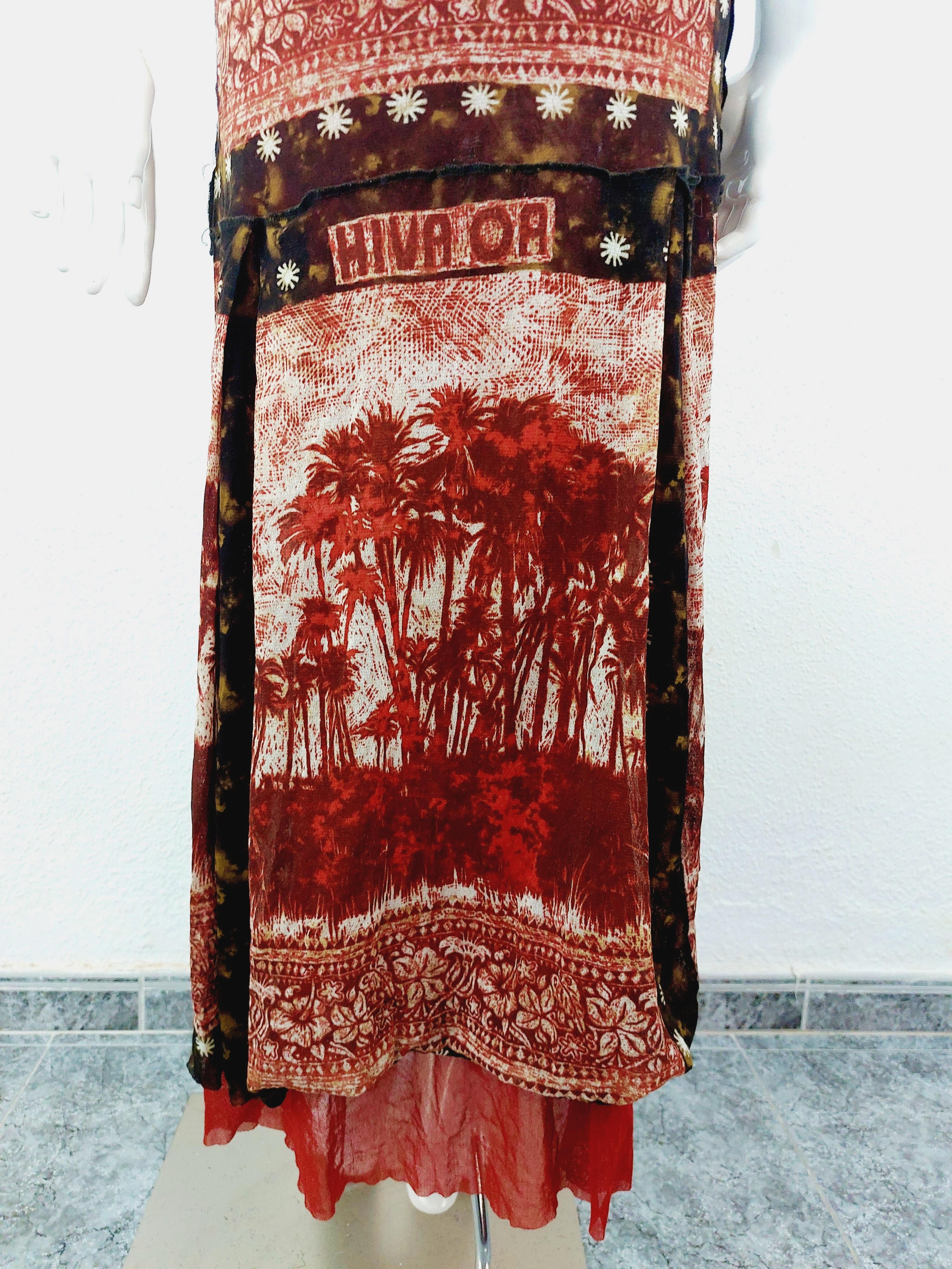 Jean Paul Gaultier mesh Hiva Oa Tropical Tattoo Beach Palm tree Japan Red Dress  For Sale 12