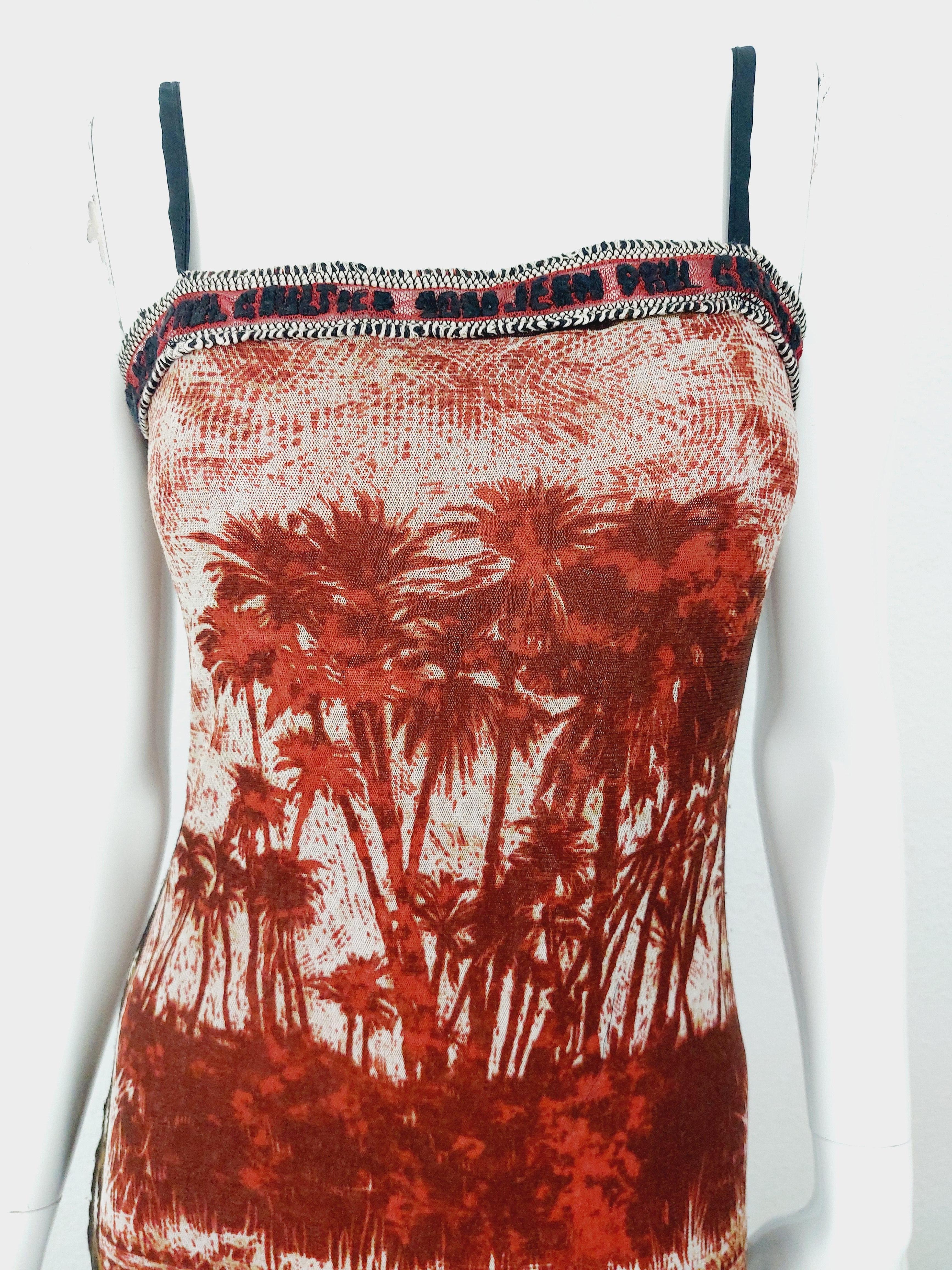 Jean Paul Gaultier mesh Hiva Oa Tropical Tattoo Beach Palm tree Japan Red Dress  For Sale 3