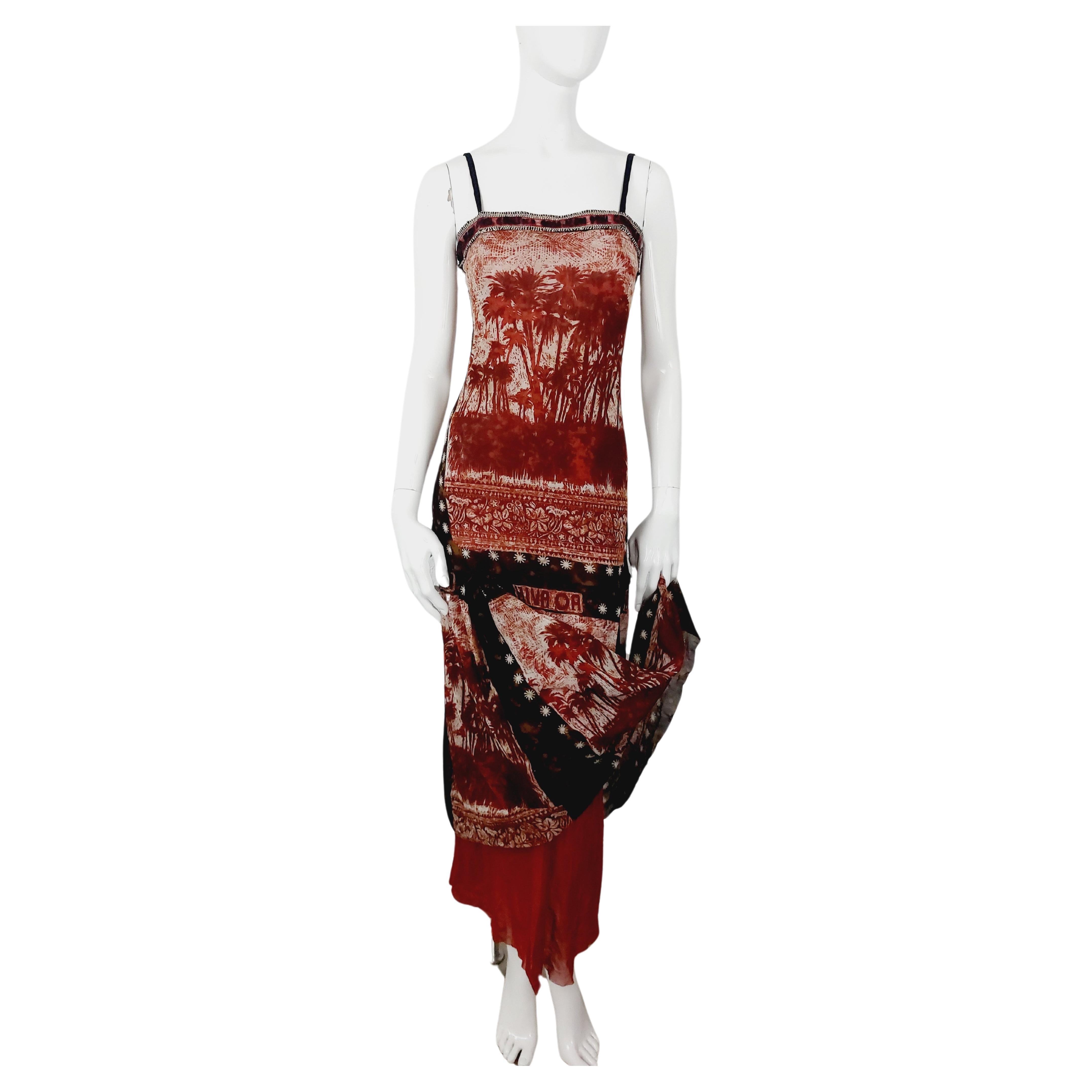 Jean Paul Gaultier mesh Hiva Oa Tropical Tattoo Beach Palm tree Japan Red Dress  For Sale
