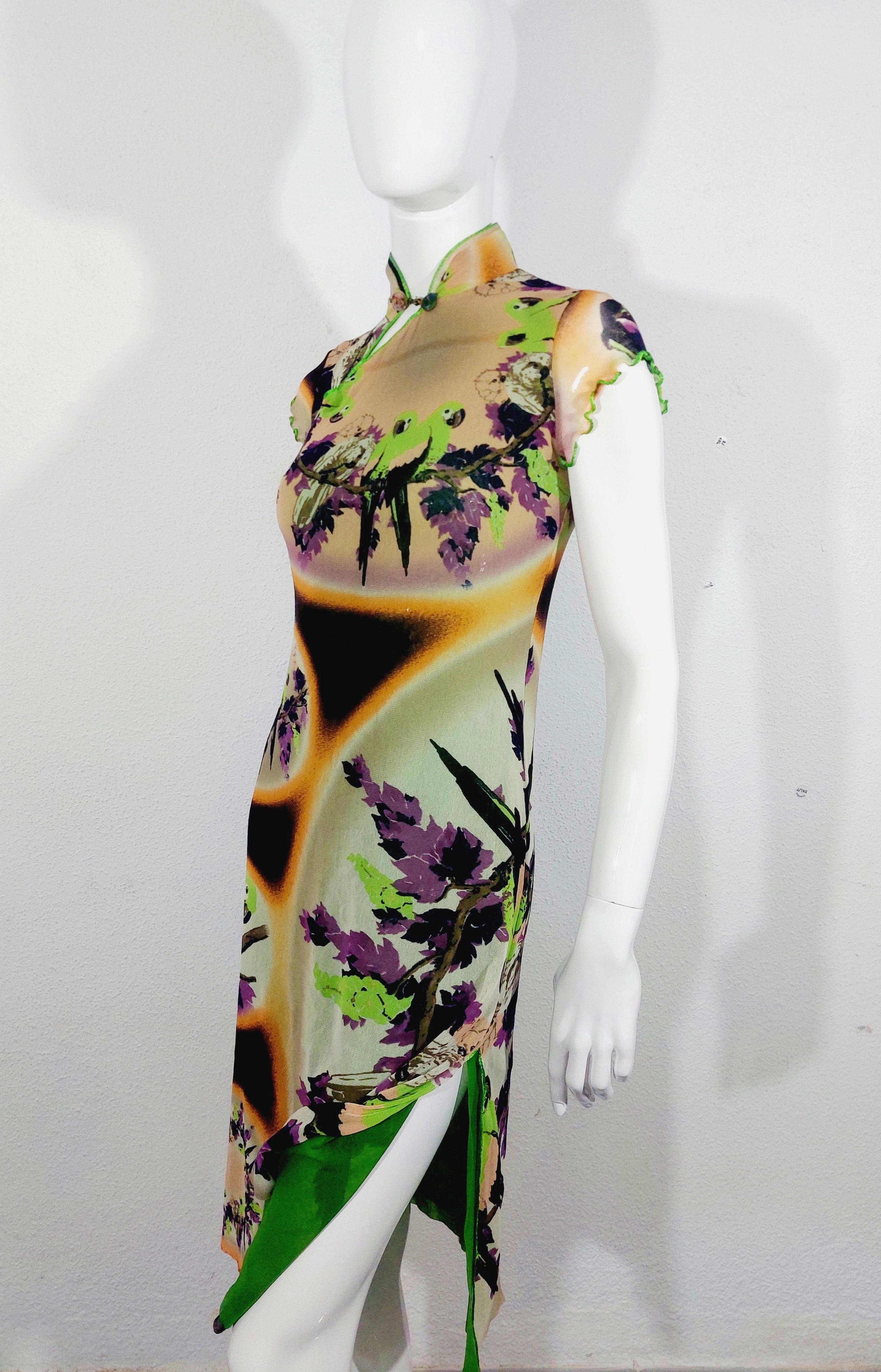 Jean Paul Gaultier Mesh Kimono Geisha Tropical Cheongsam Parrot Dress en vente 5