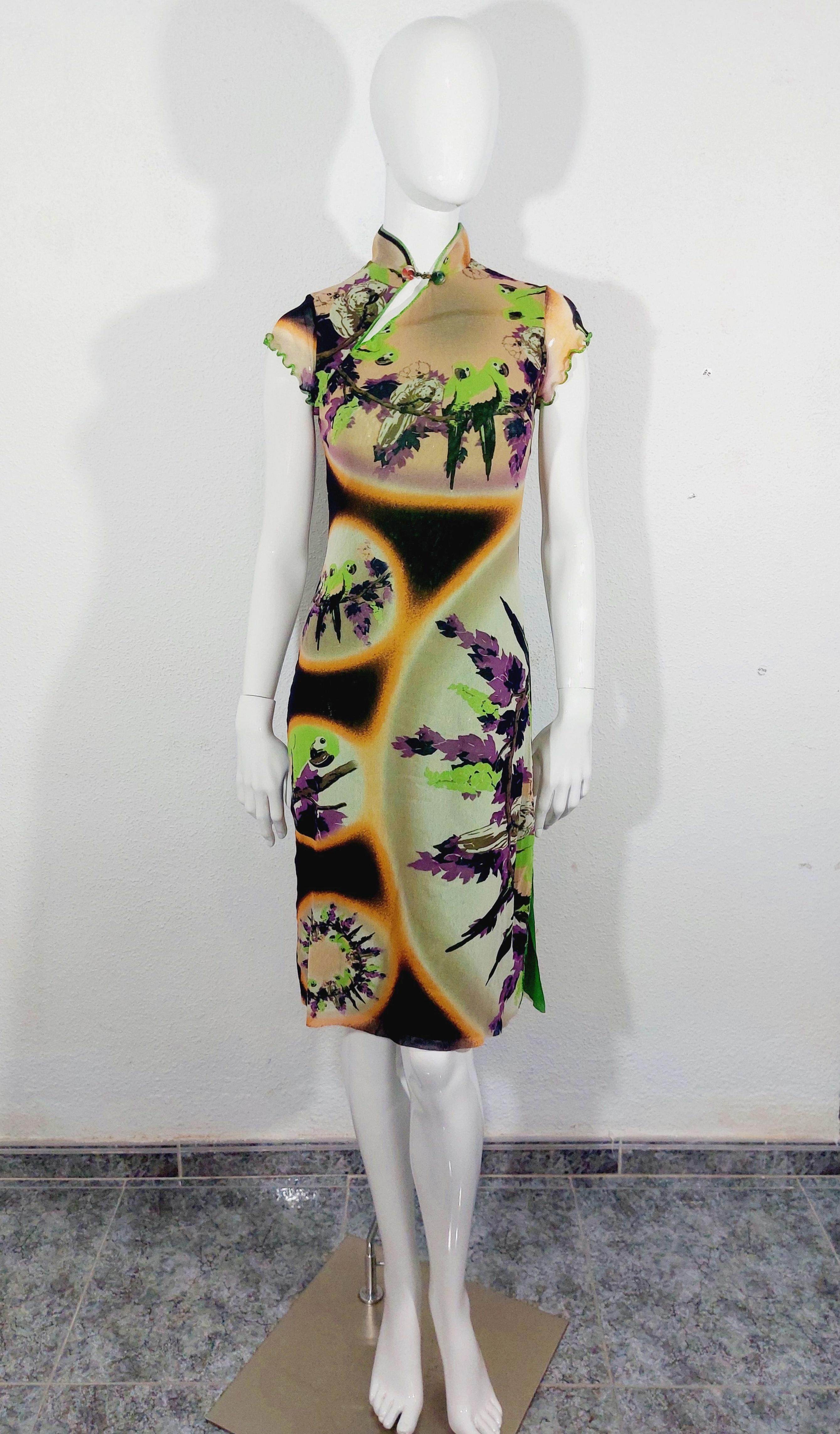 Jean Paul Gaultier Mesh Kimono Geisha Tropical Cheongsam Parrot Dress 7