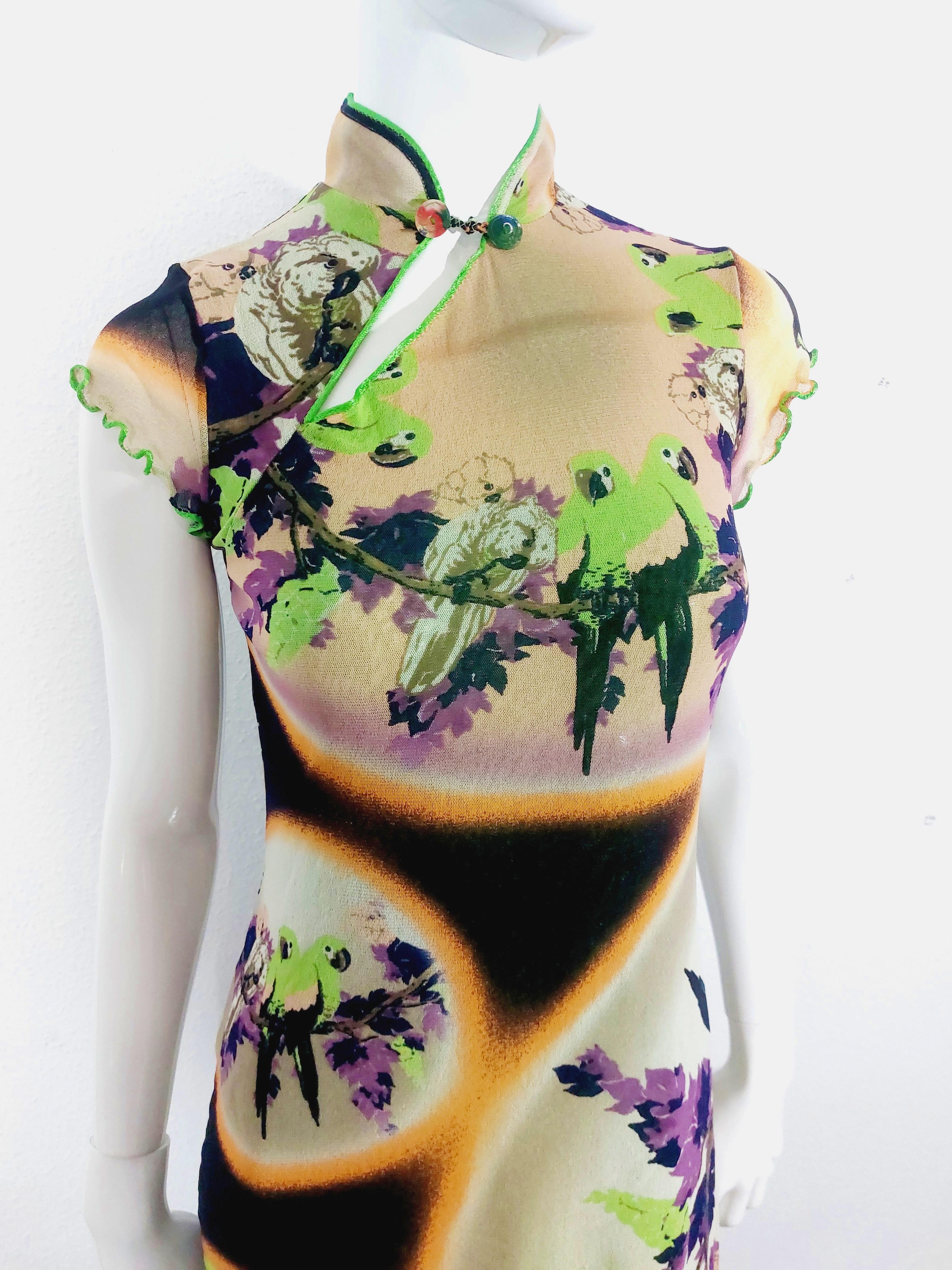 Jean Paul Gaultier Mesh Kimono Geisha Tropical Cheongsam Parrot Dress en vente 10