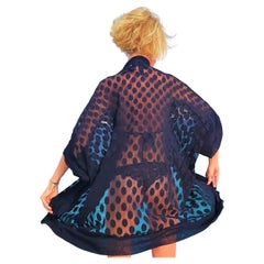 Jean Paul Gaultier Transparentes gepunktetes 90er Jahre Vintage Kimono Strickjacke Kleid aus Mesh