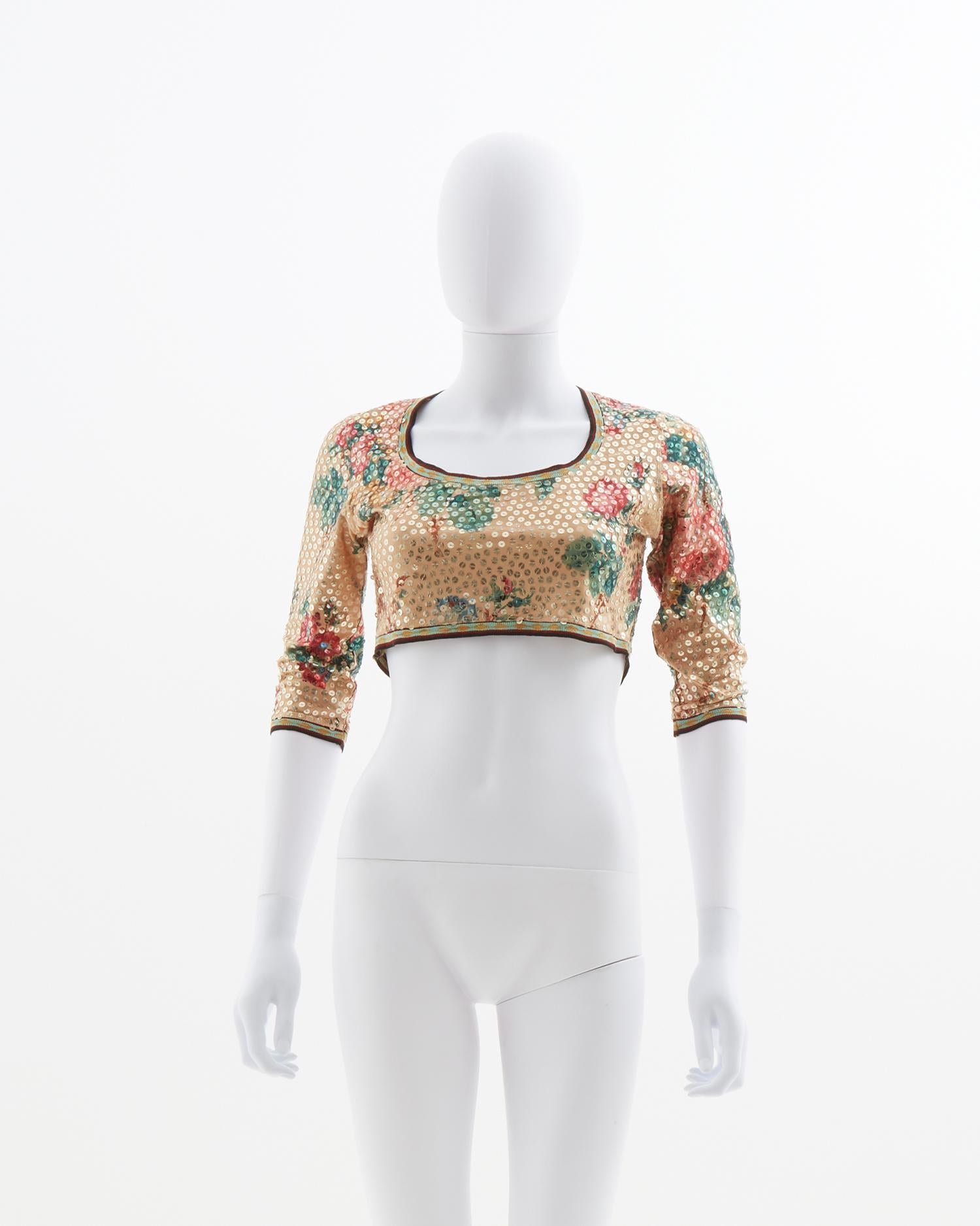 Jean Paul Gaultier, ensemble robe et crop-top en paillettes or métallisé, ss 1991 Bon état - En vente à Milano, IT