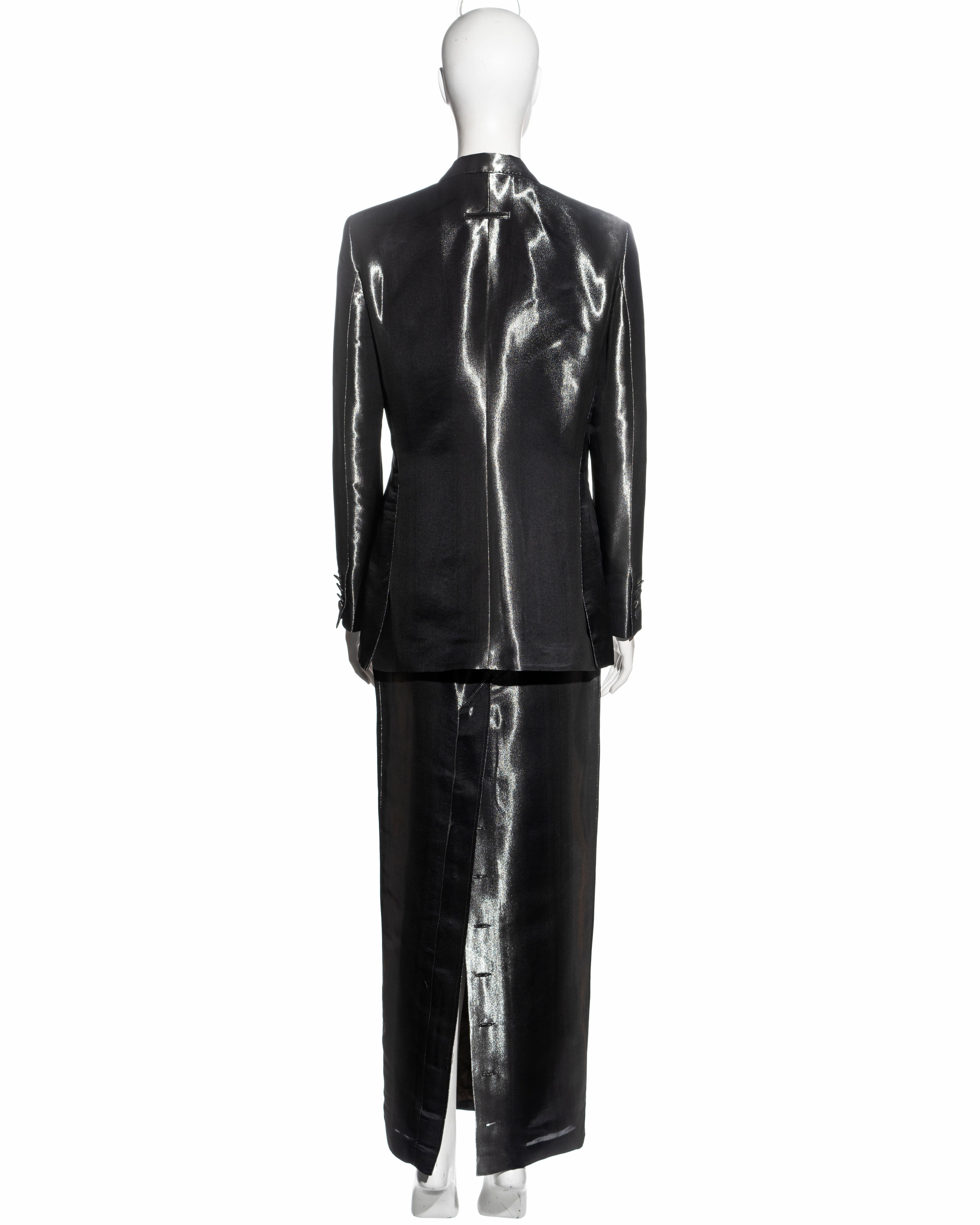 Jean Paul Gaultier metallic gunmetal silk skirt suit, fw 1997 3