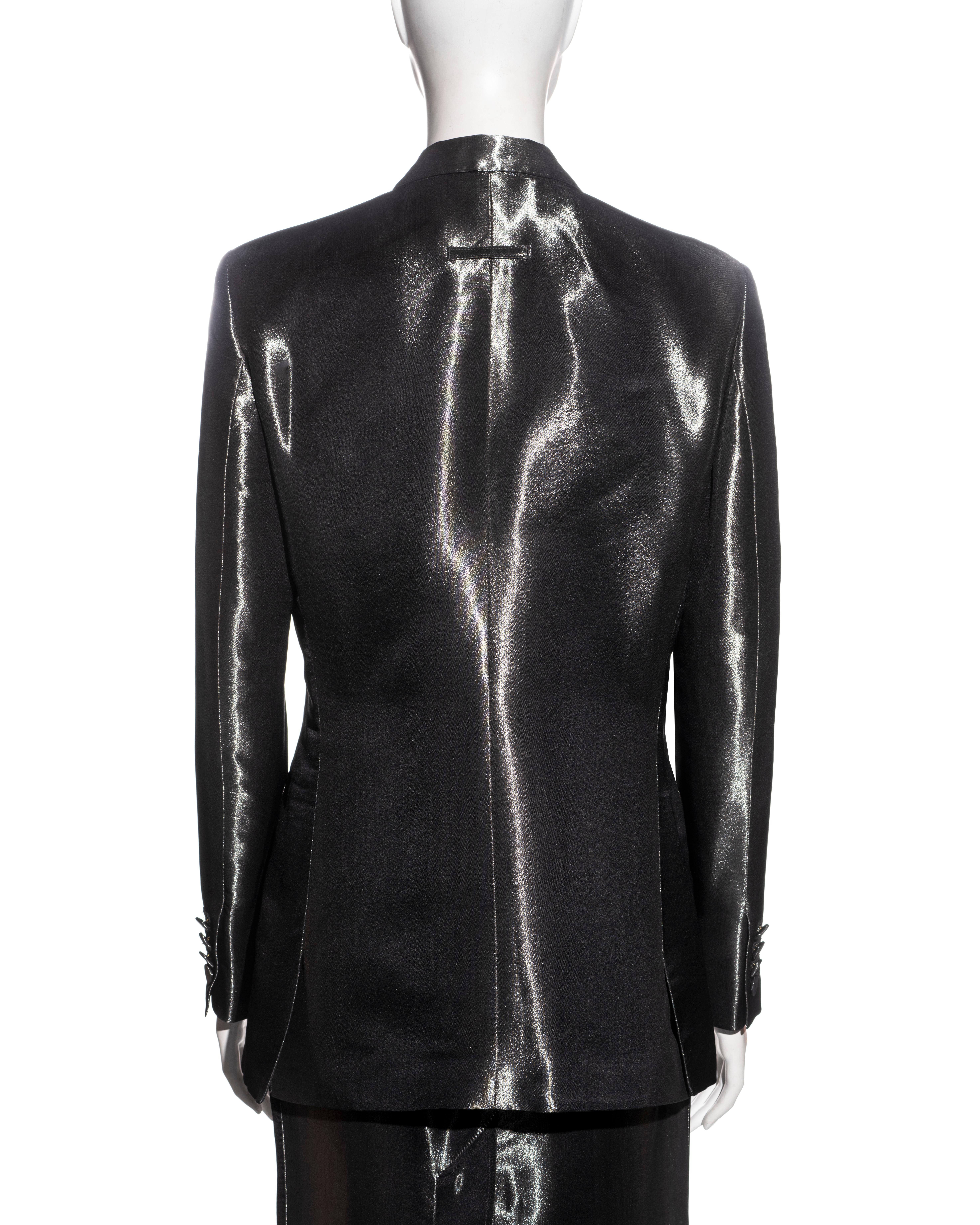 Jean Paul Gaultier metallic gunmetal silk skirt suit, fw 1997 4