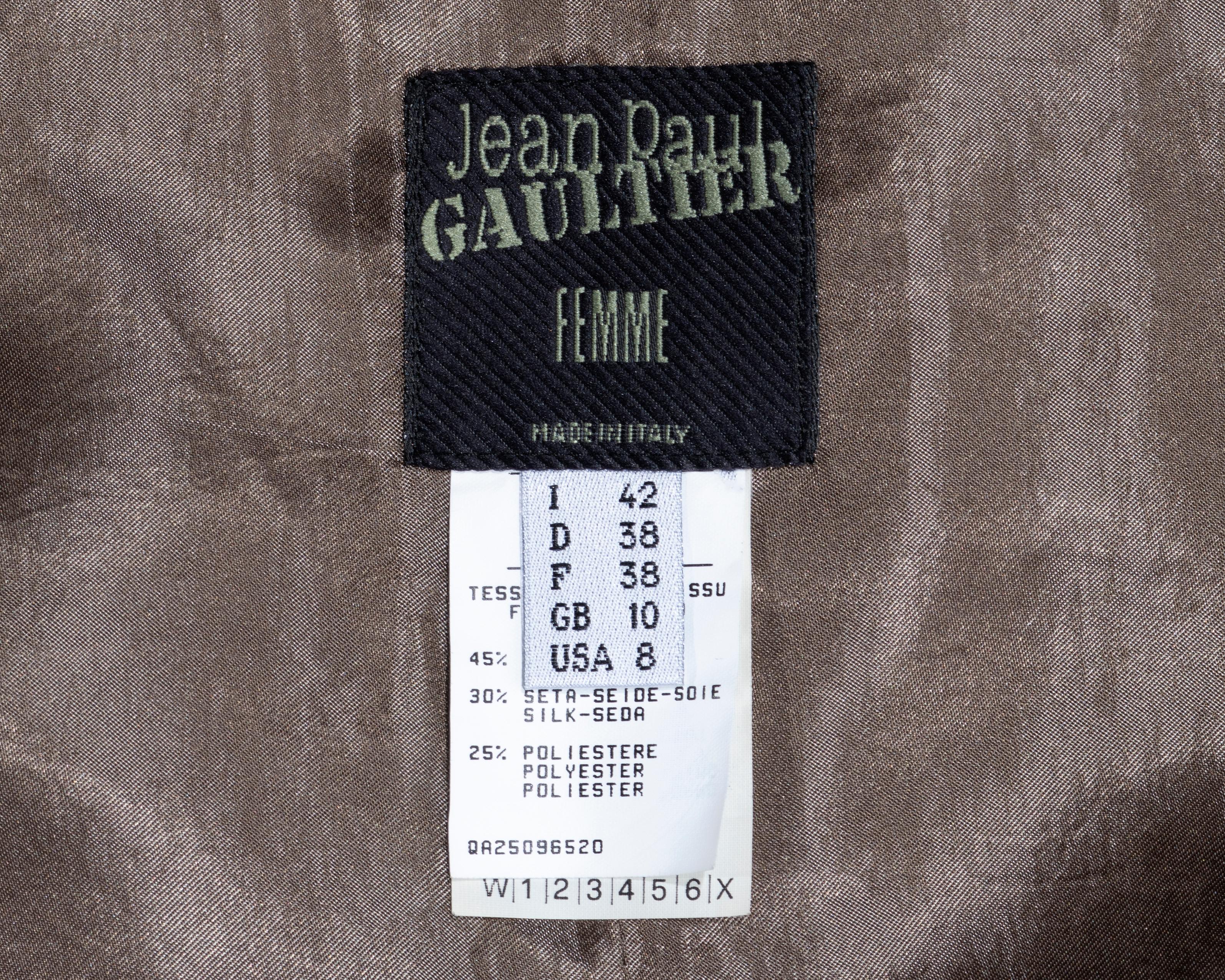 Jean Paul Gaultier metallic gunmetal silk skirt suit, fw 1997 6