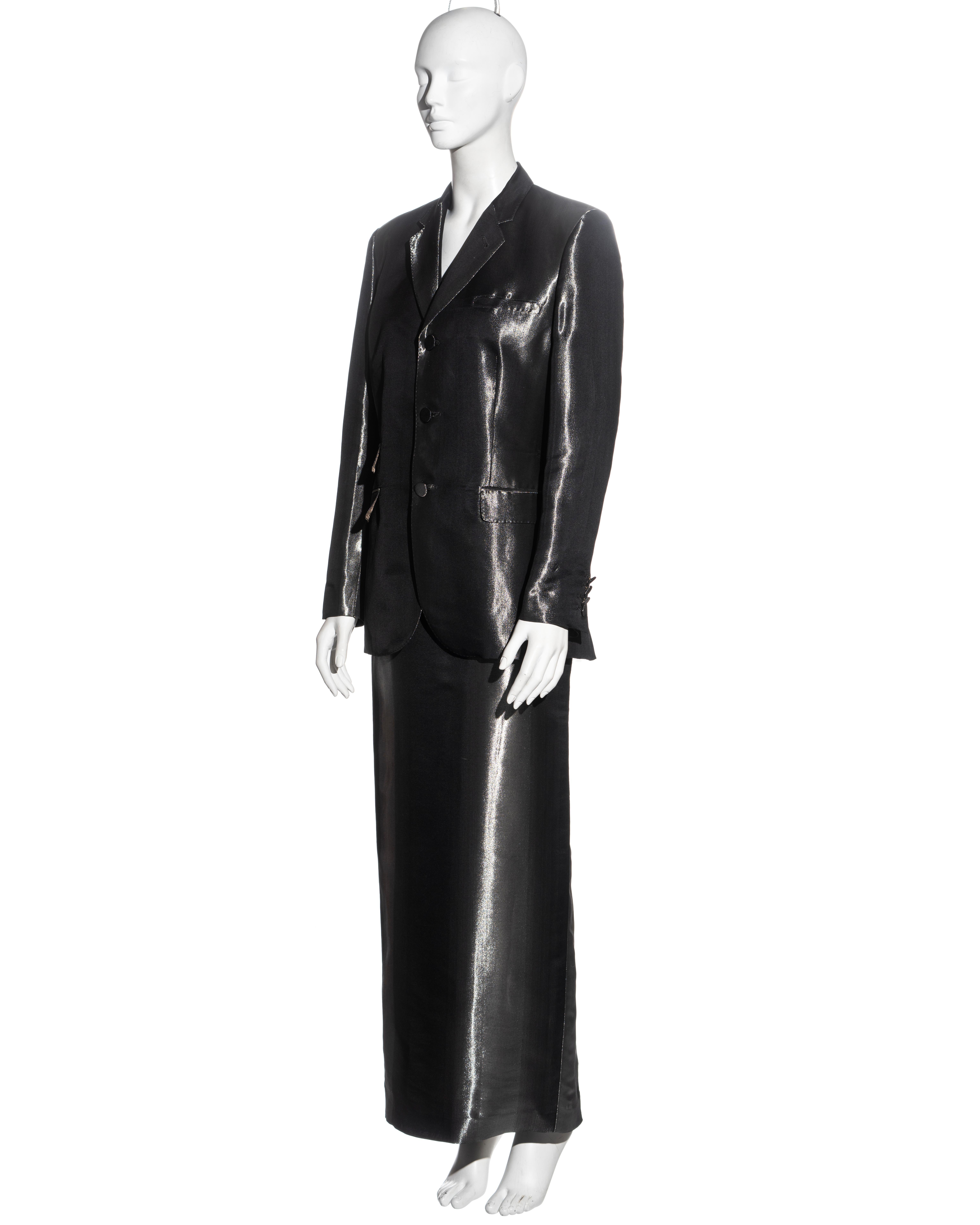 Jean Paul Gaultier metallic gunmetal silk skirt suit, fw 1997 In Excellent Condition In London, GB