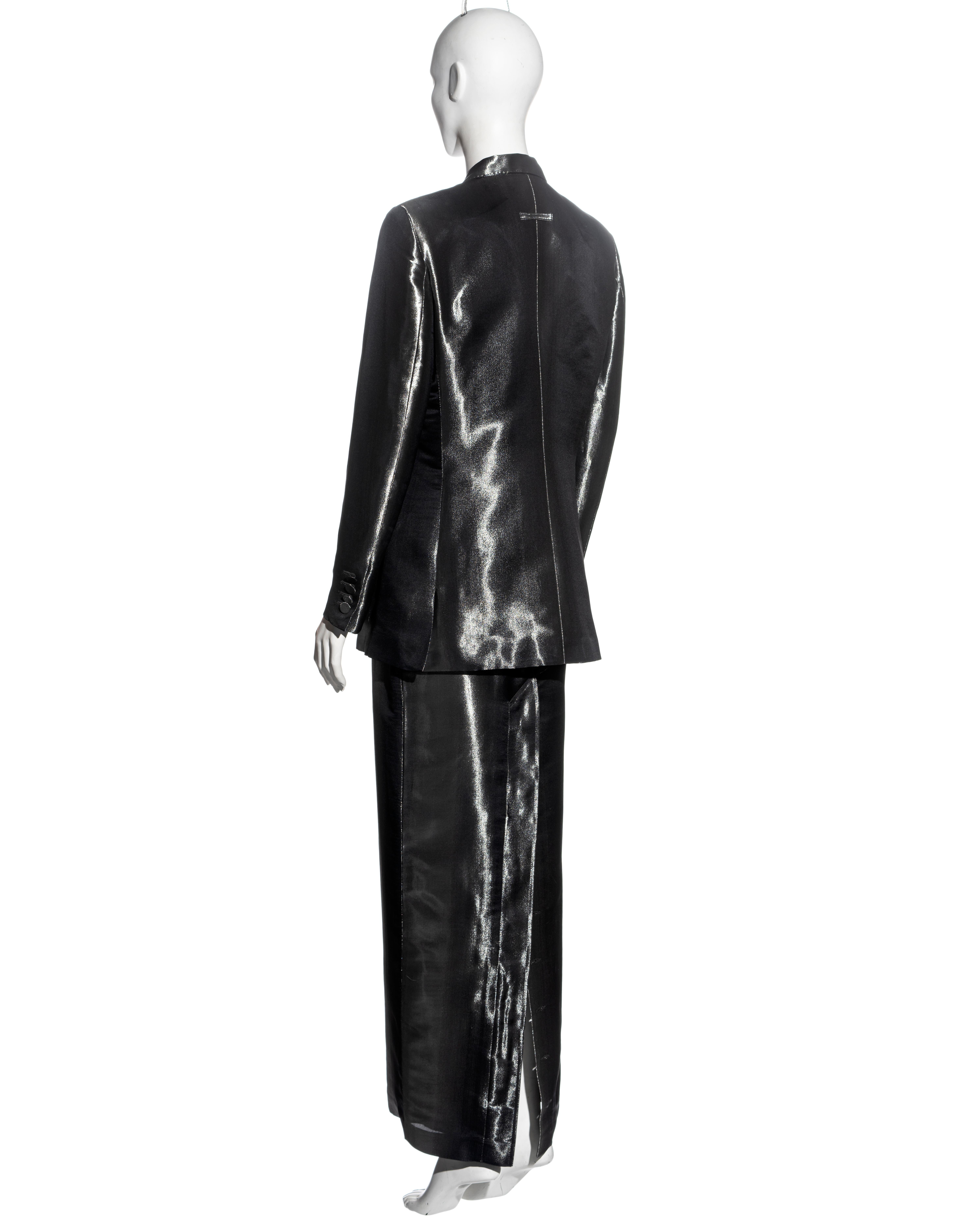 Women's Jean Paul Gaultier metallic gunmetal silk skirt suit, fw 1997