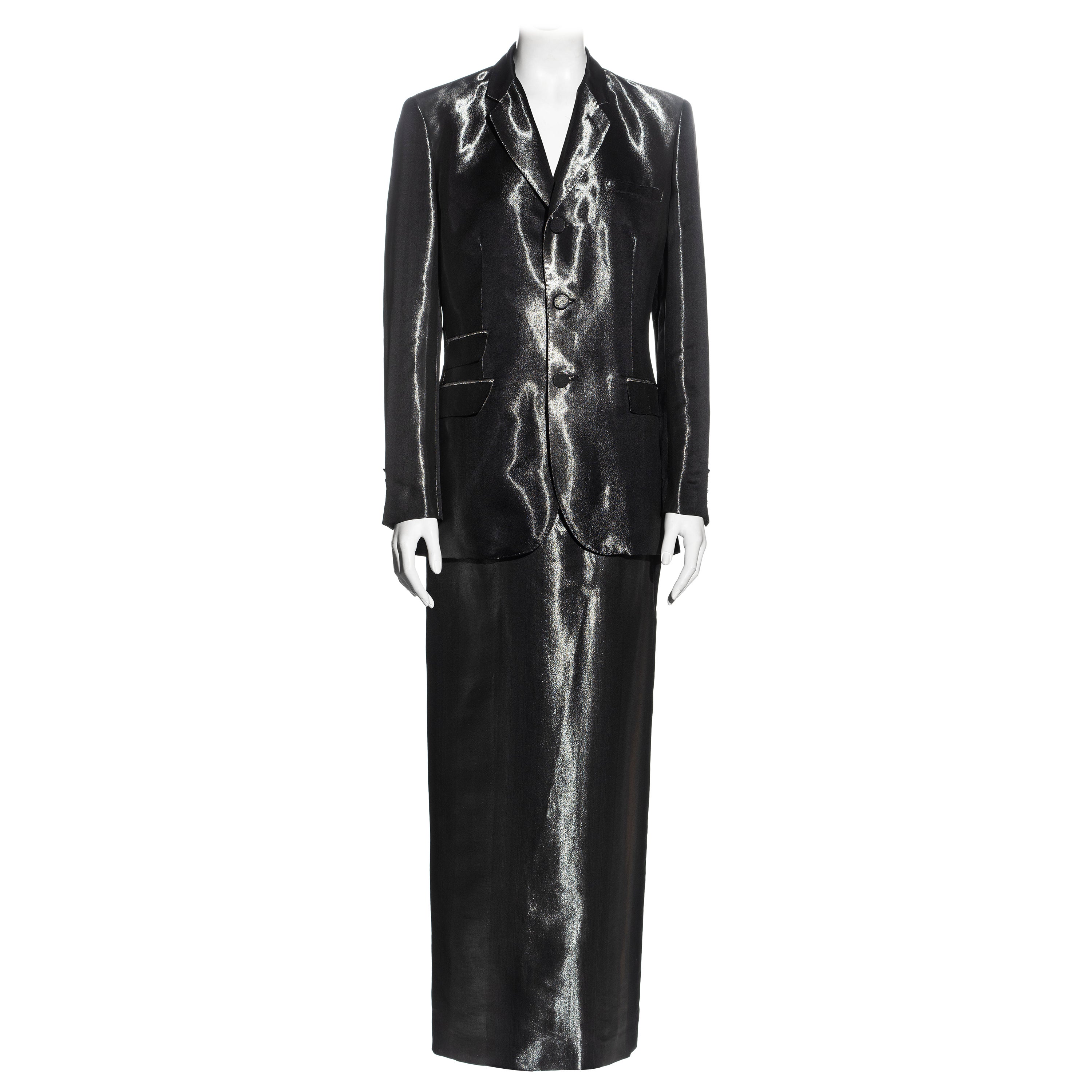 Jean Paul Gaultier metallic gunmetal silk skirt suit, fw 1997