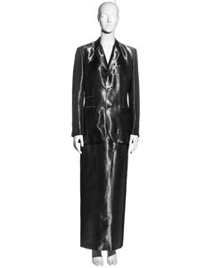 Jean Paul Gaultier metallic gunmetal silk skirt suit, fw 1997