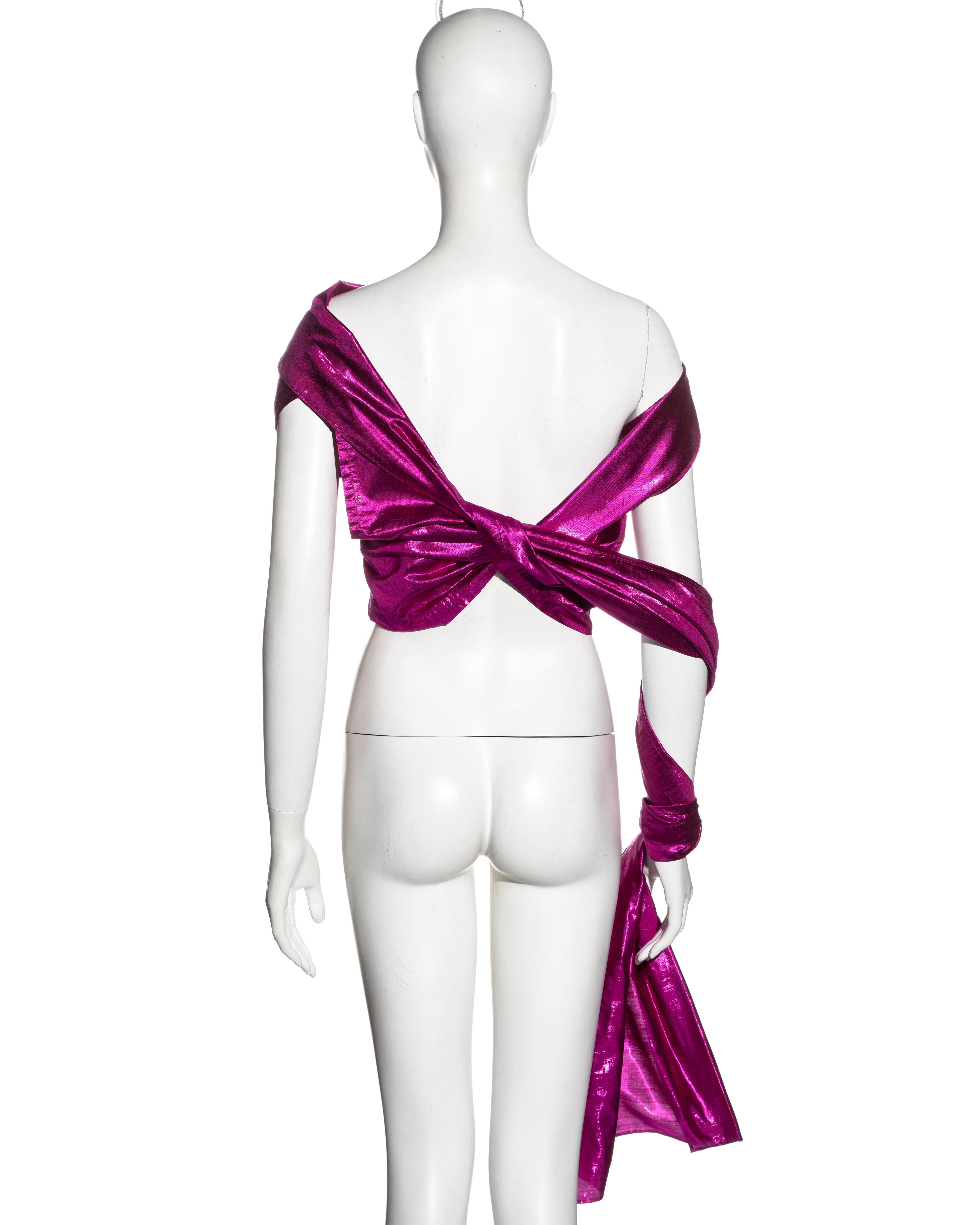 Jean Paul Gaultier metallic pink silk taffeta wrap top, ss 2000 For Sale 5