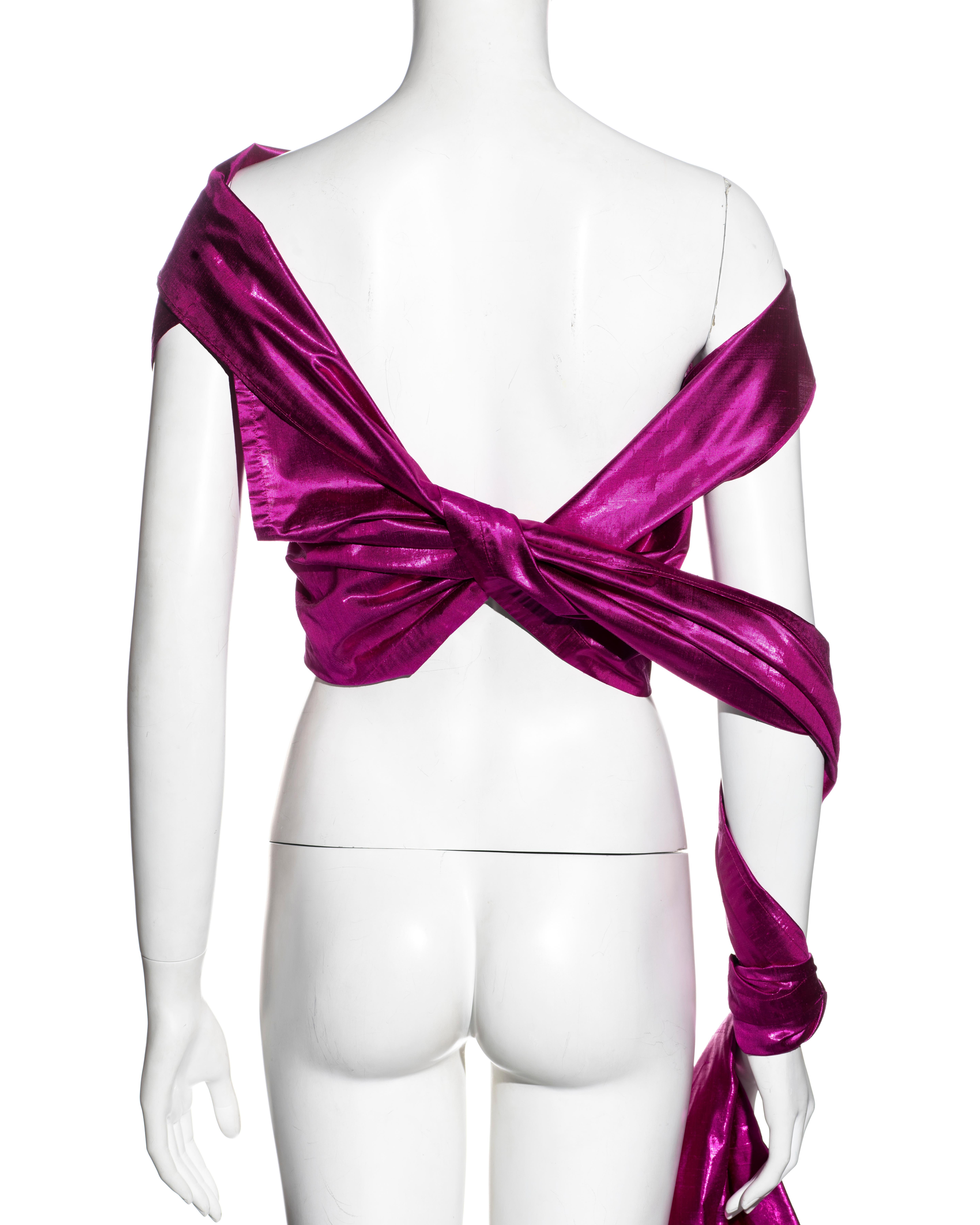 Jean Paul Gaultier metallic pink silk taffeta wrap top, ss 2000 For Sale 6