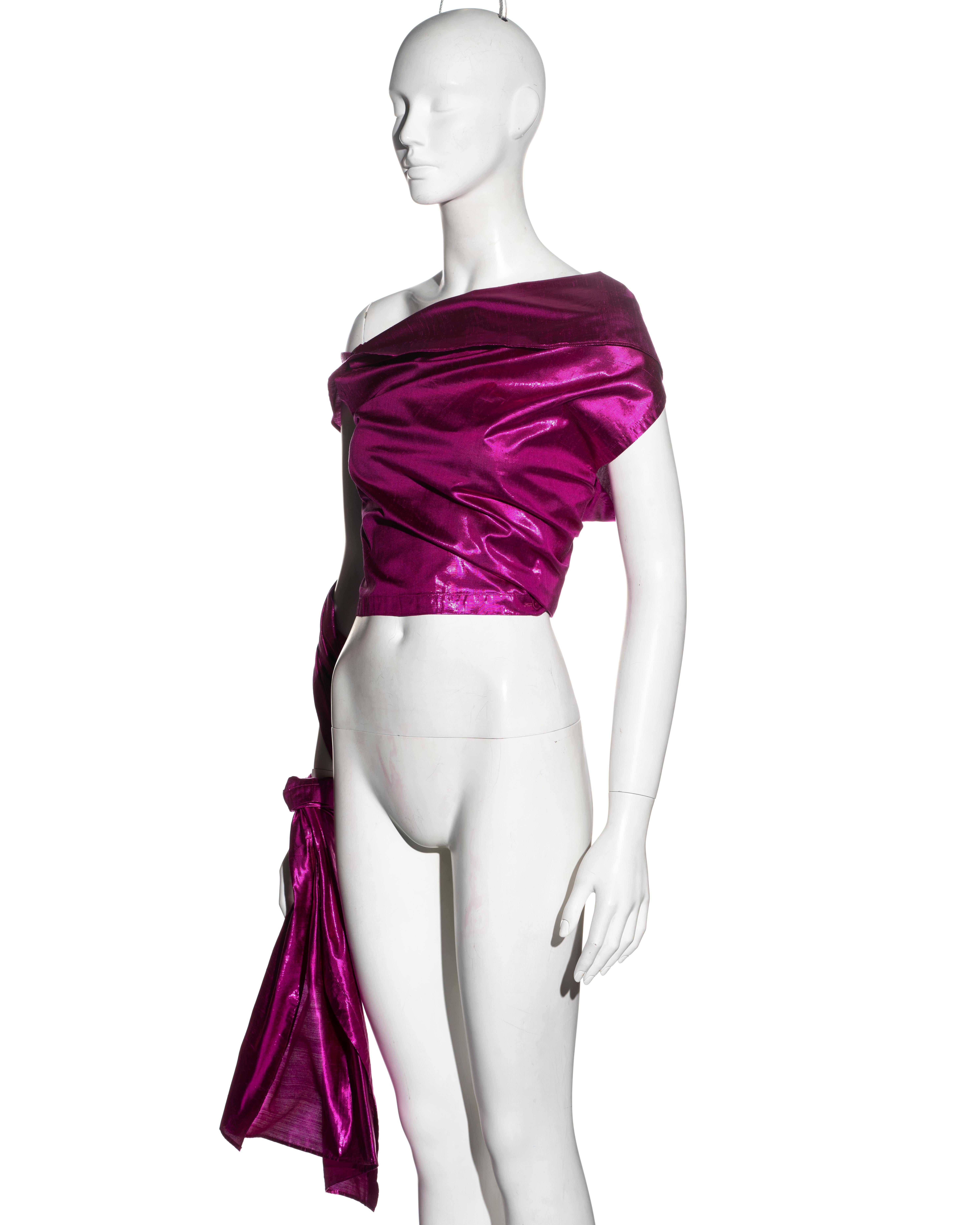 Jean Paul Gaultier metallic pink silk taffeta wrap top, ss 2000 For Sale 7