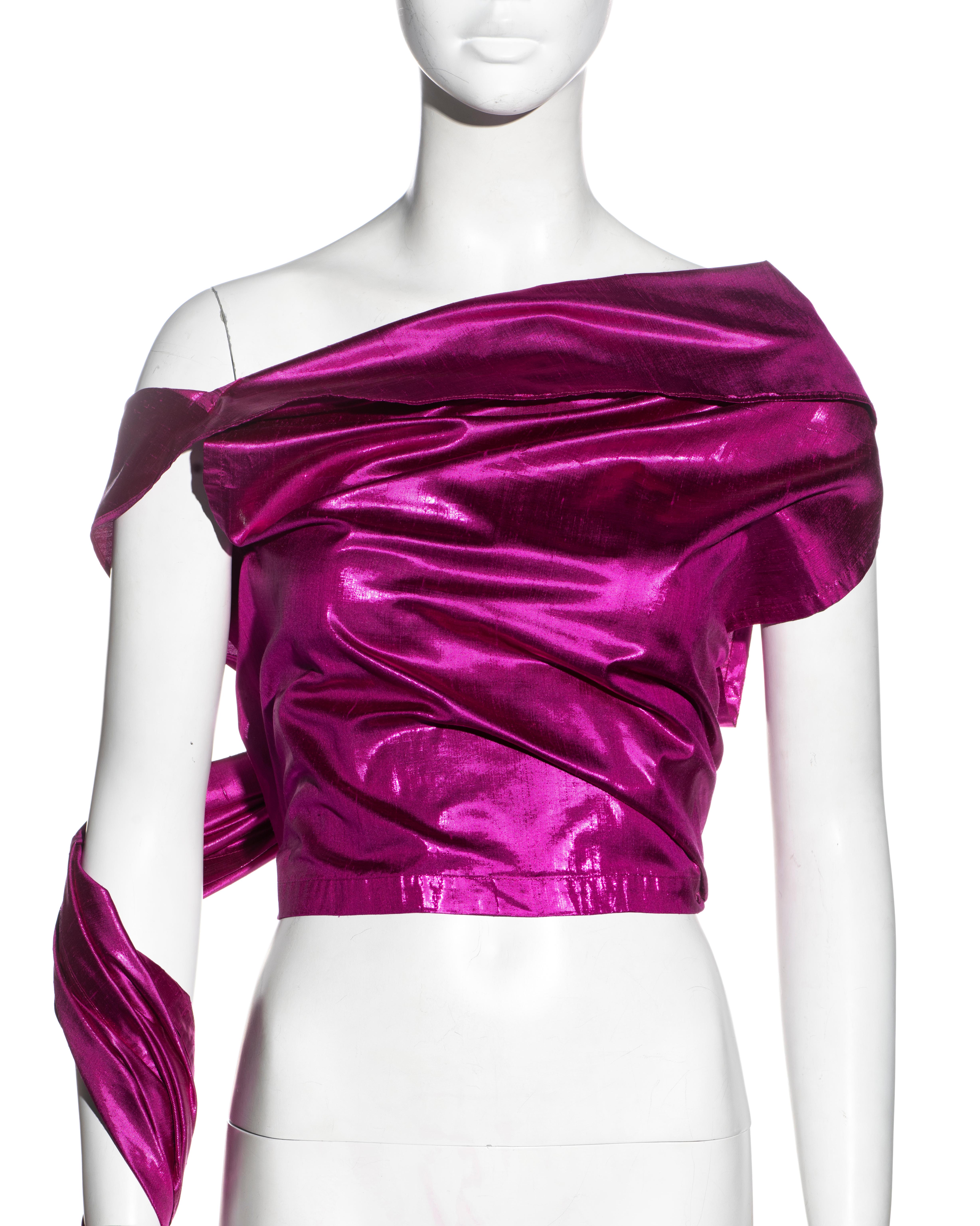 Jean Paul Gaultier metallic pink silk taffeta wrap top, ss 2000 In Excellent Condition For Sale In London, GB