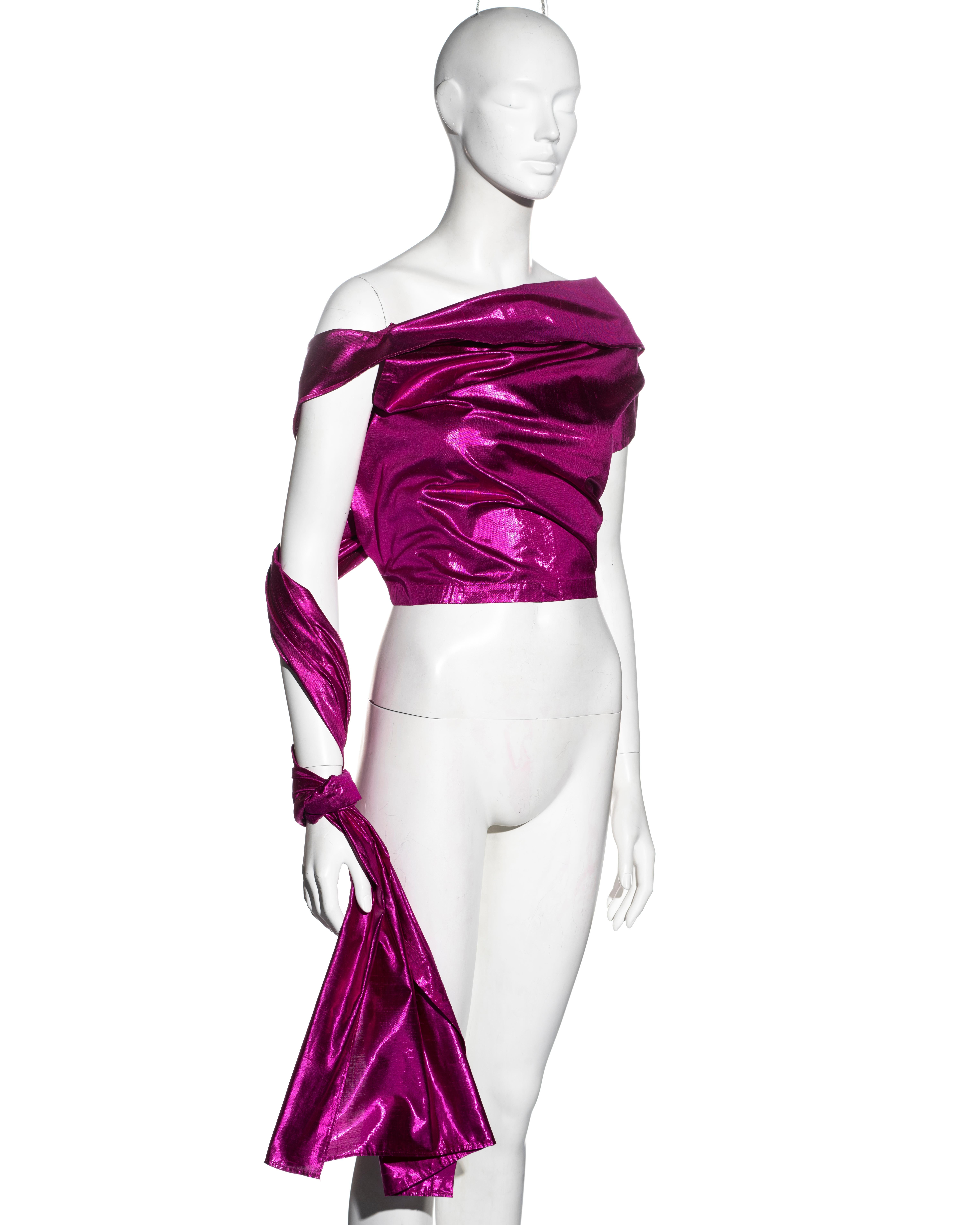 Jean Paul Gaultier metallic pink silk taffeta wrap top, ss 2000 For Sale 1