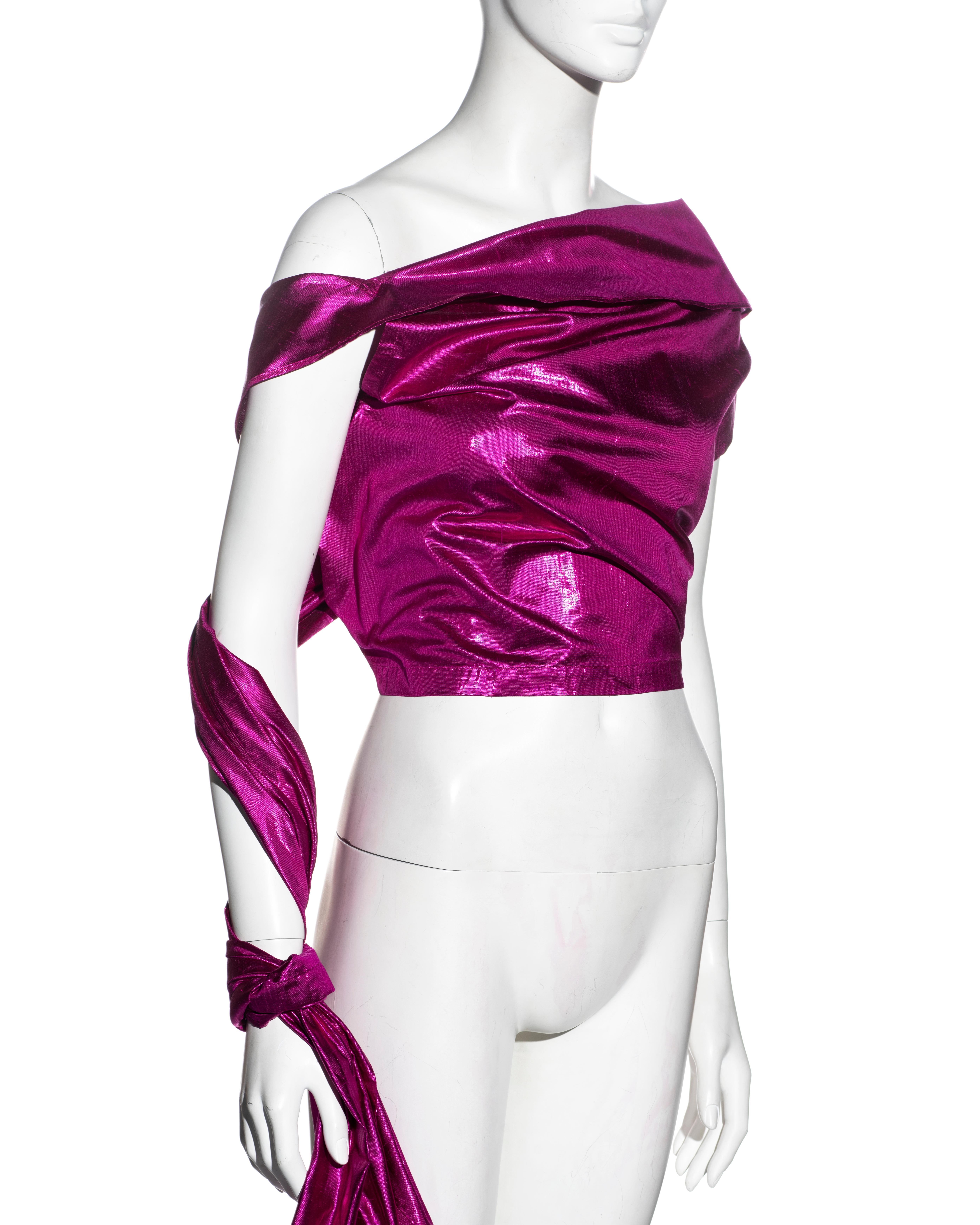 Jean Paul Gaultier metallic pink silk taffeta wrap top, ss 2000 For Sale 2
