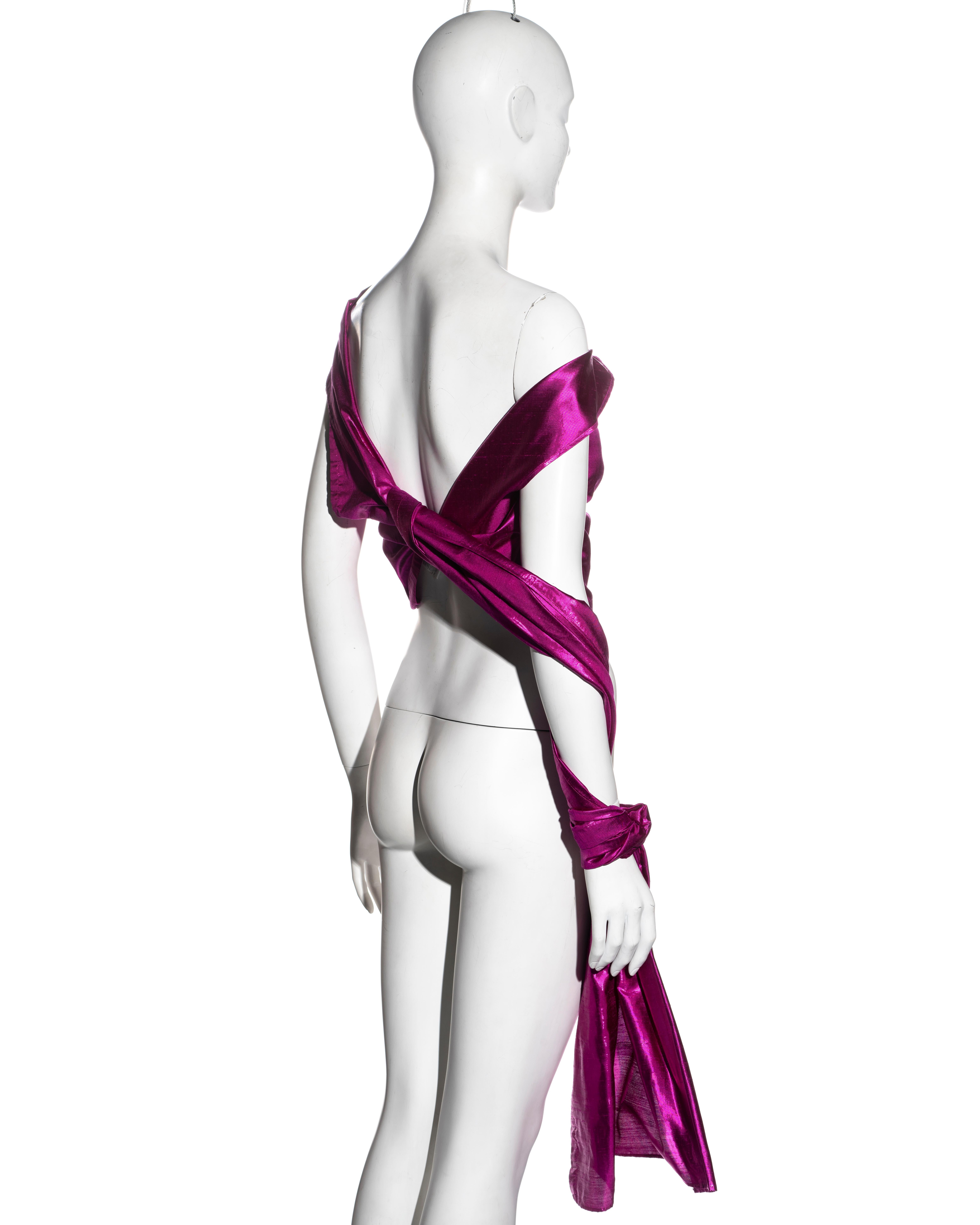 Jean Paul Gaultier metallic pink silk taffeta wrap top, ss 2000 For Sale 3