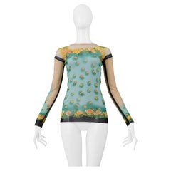Jean Paul Gaultier Mint Green And Peach Floral Mesh Long Sleeve Top