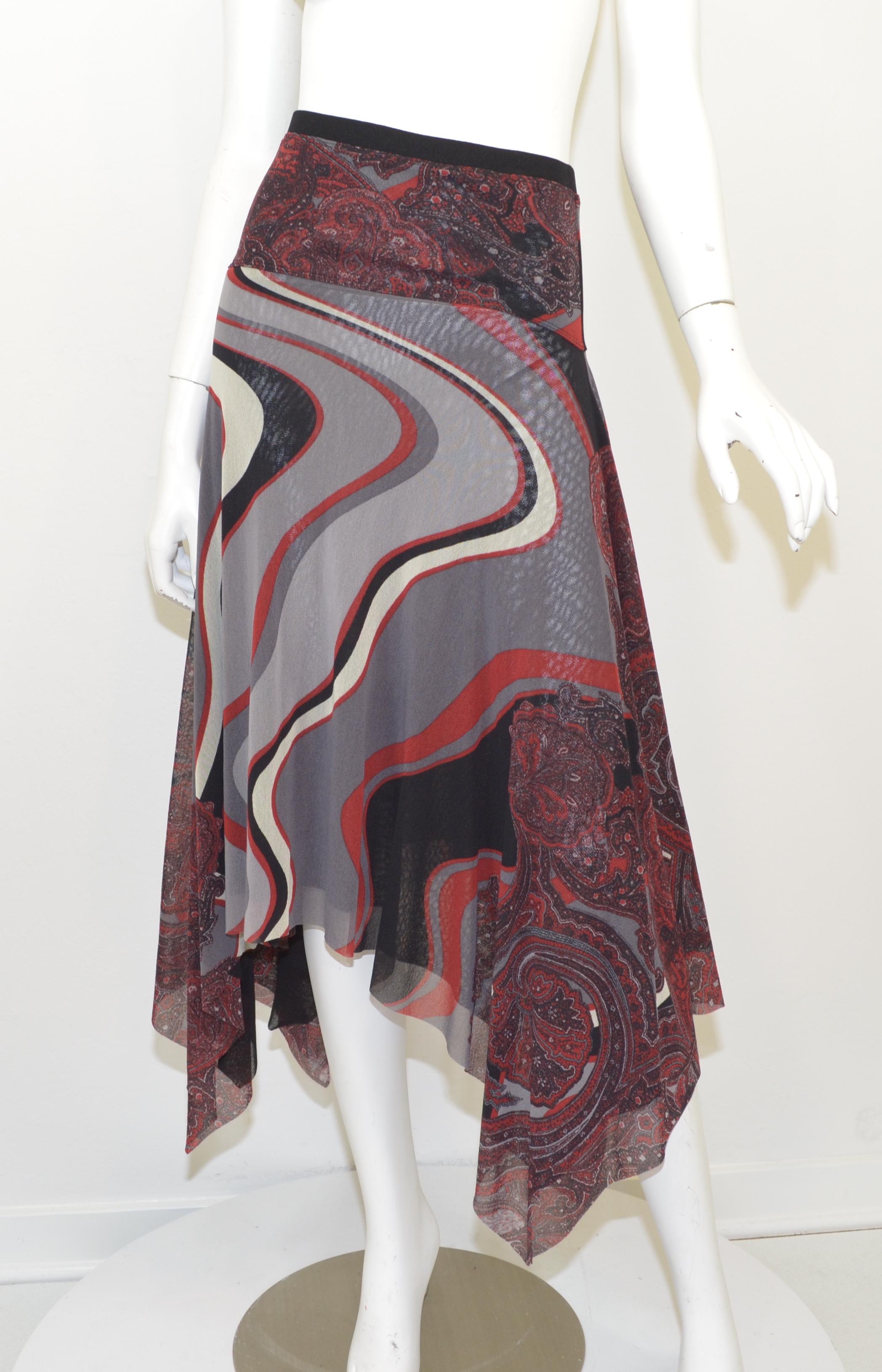 Gray Jean Paul Gaultier Mixed Print Mesh Top and Skirt Set