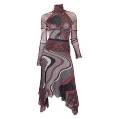 jean paul gaultier mesh skirt Jean Paul Gaultier Mixed Print Mesh Top and Skirt Set