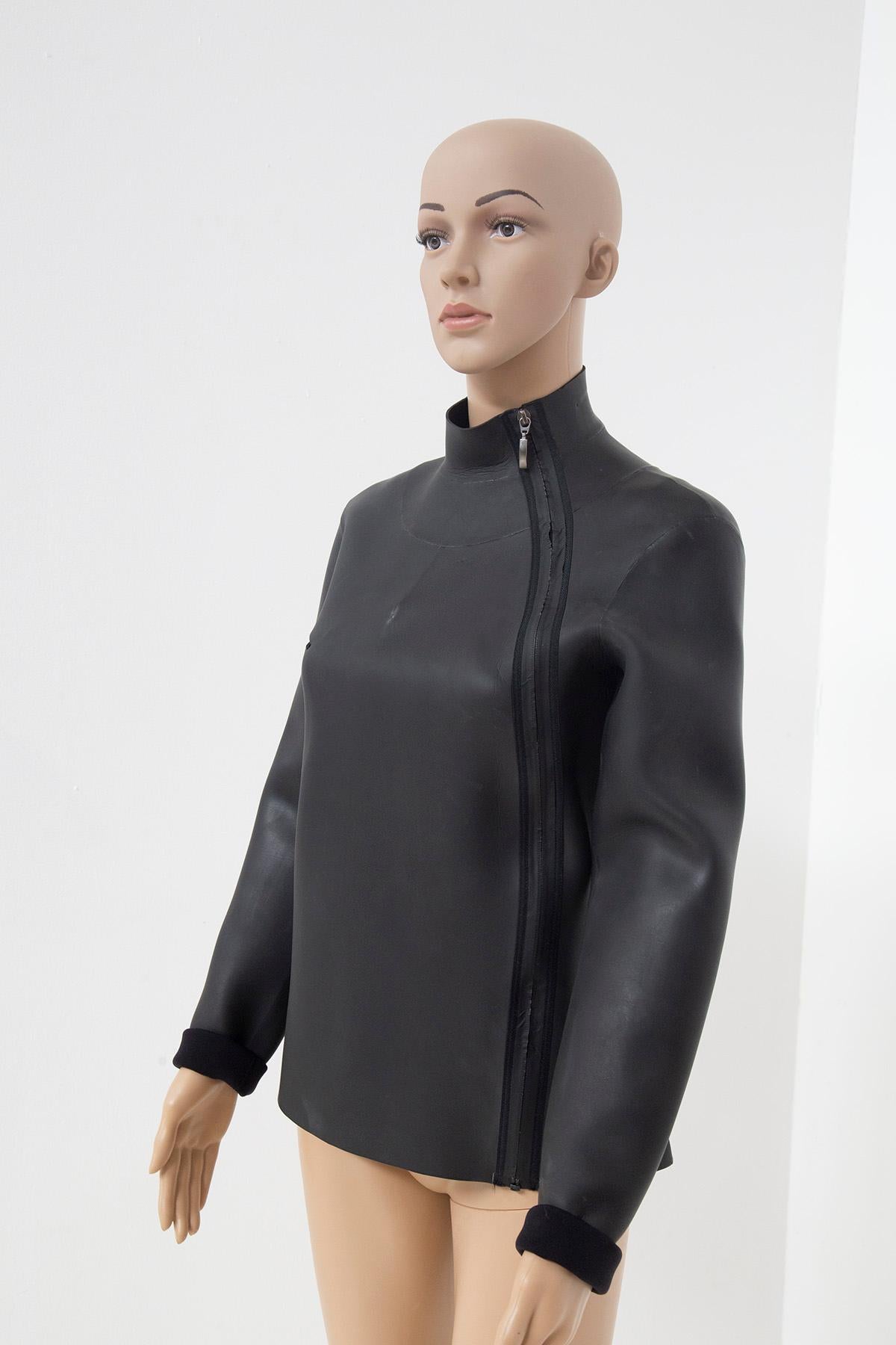 Black Jean Paul Gaultier modern suba/rubberized jacket For Sale