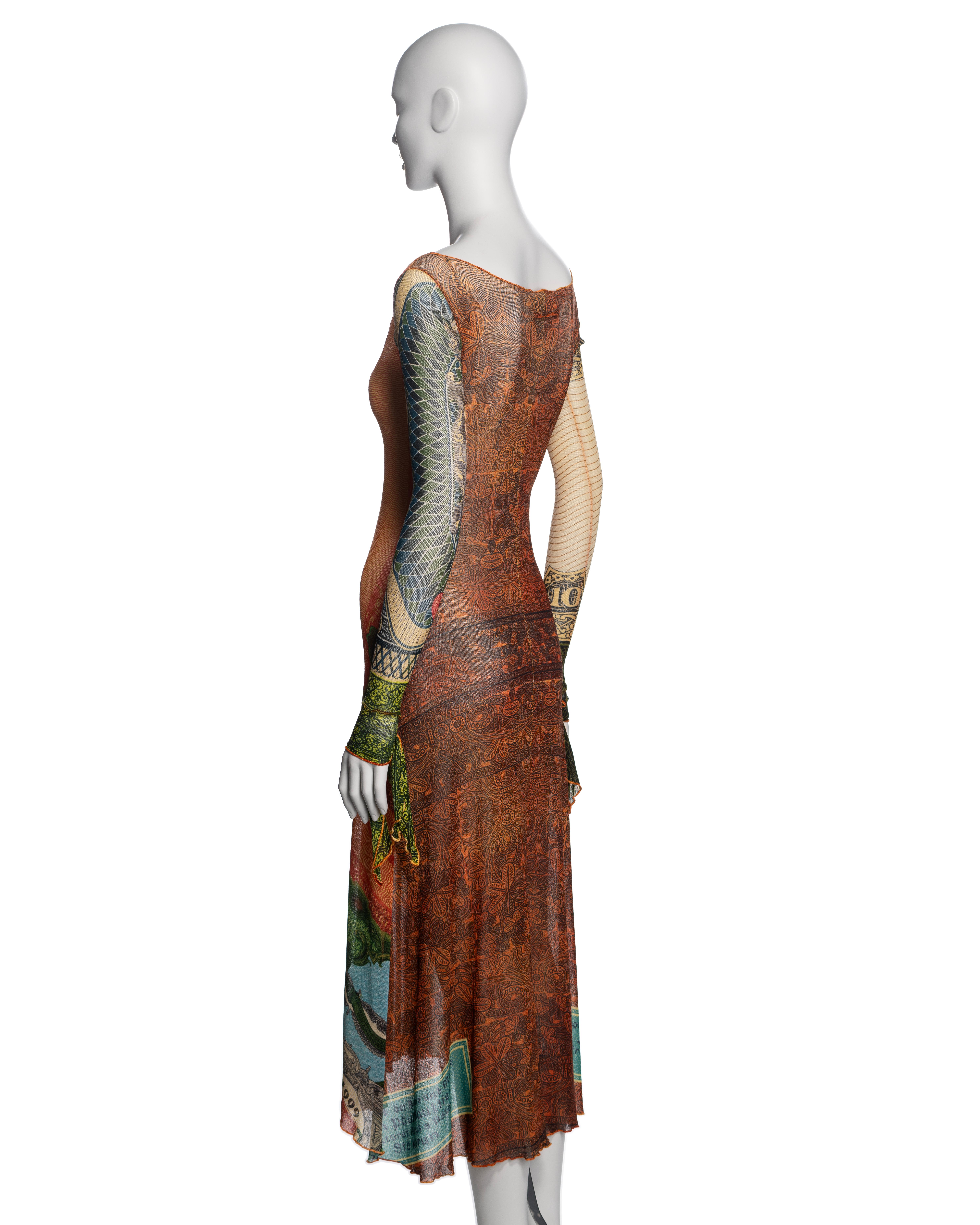 Jean Paul Gaultier Money Print Mesh Long Sleeve Dress, SS 1994 For Sale 6