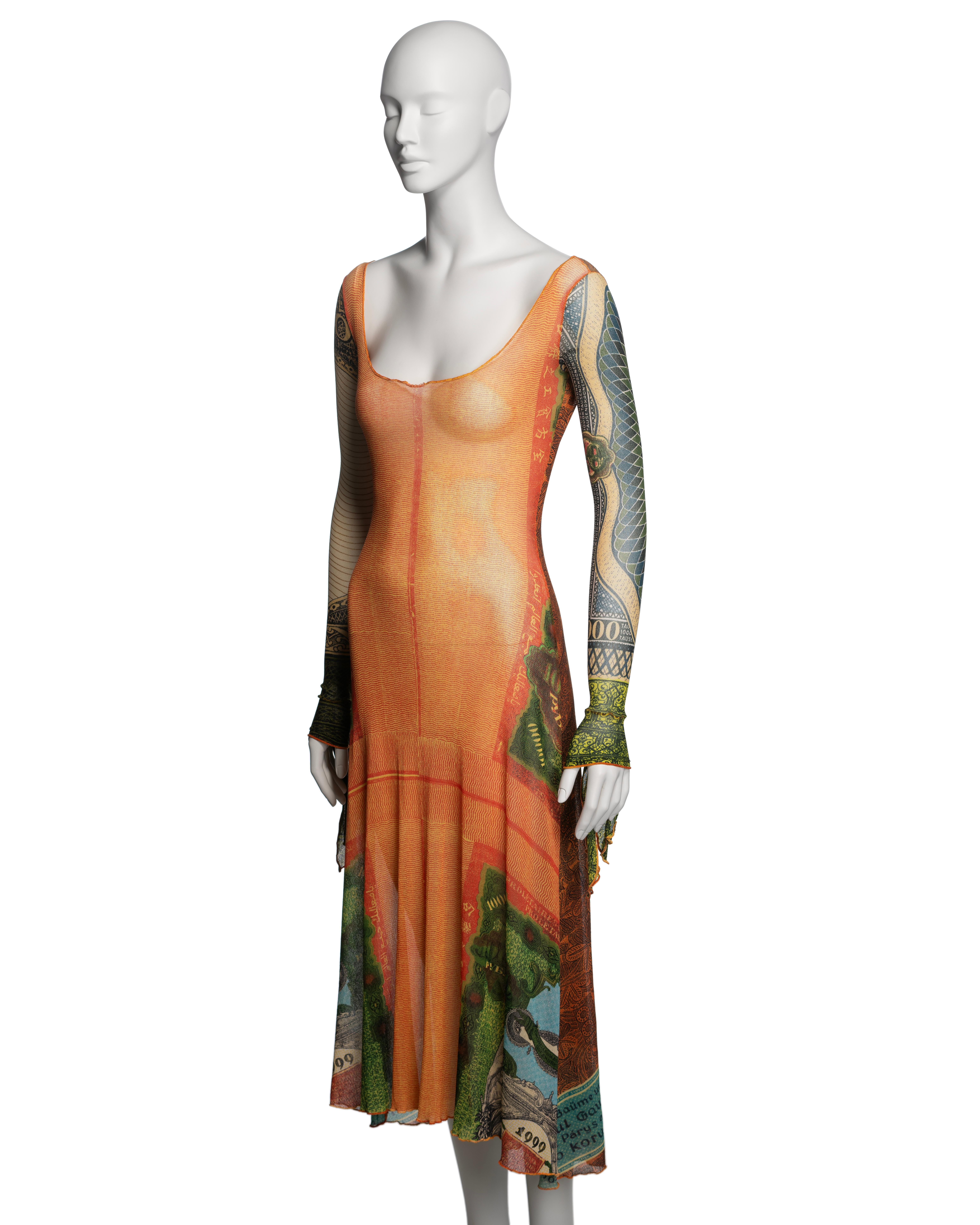 Jean Paul Gaultier Money Print Mesh Long Sleeve Dress, SS 1994 For Sale 7