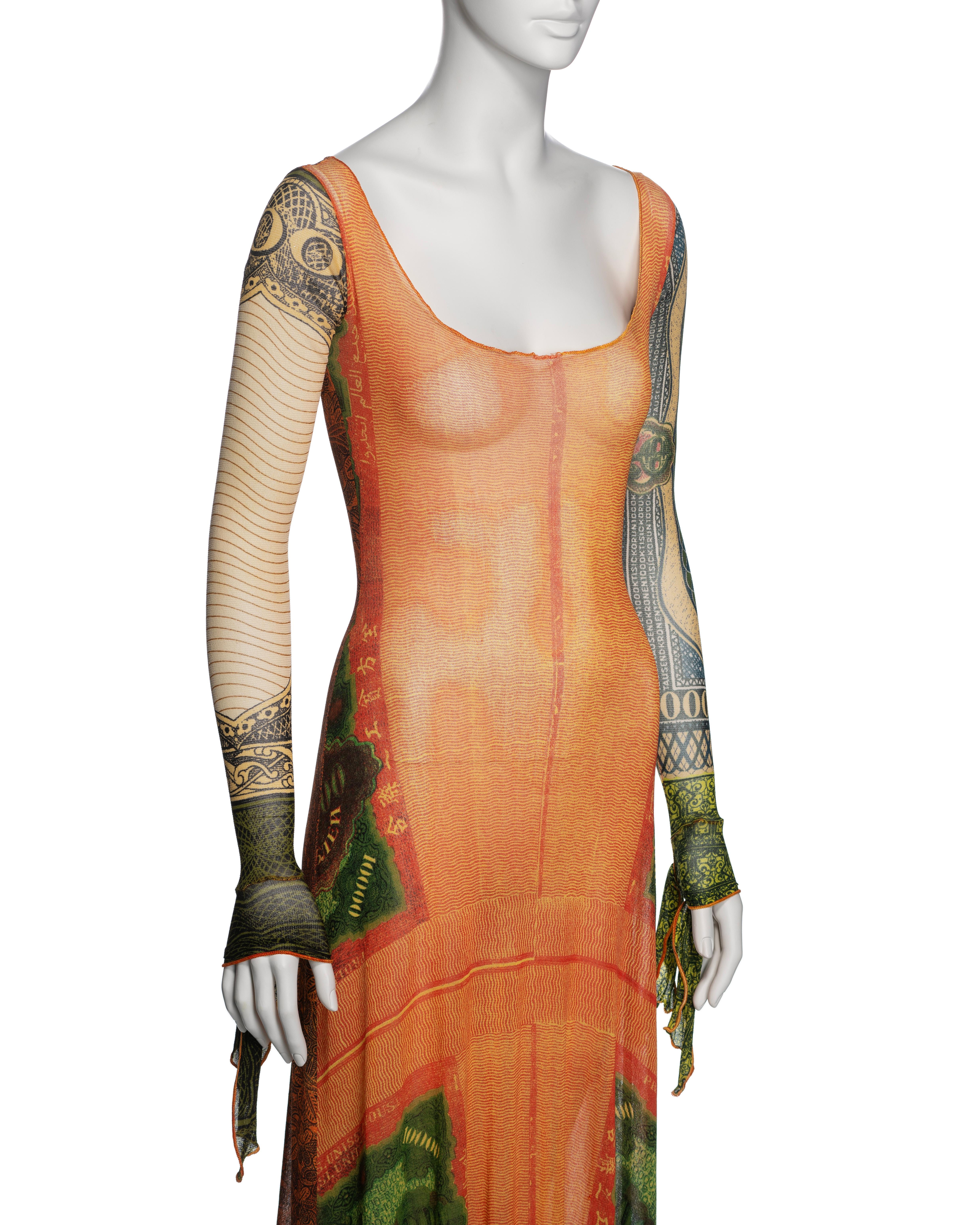 Jean Paul Gaultier Money Print Mesh Long Sleeve Dress, SS 1994 For Sale 1