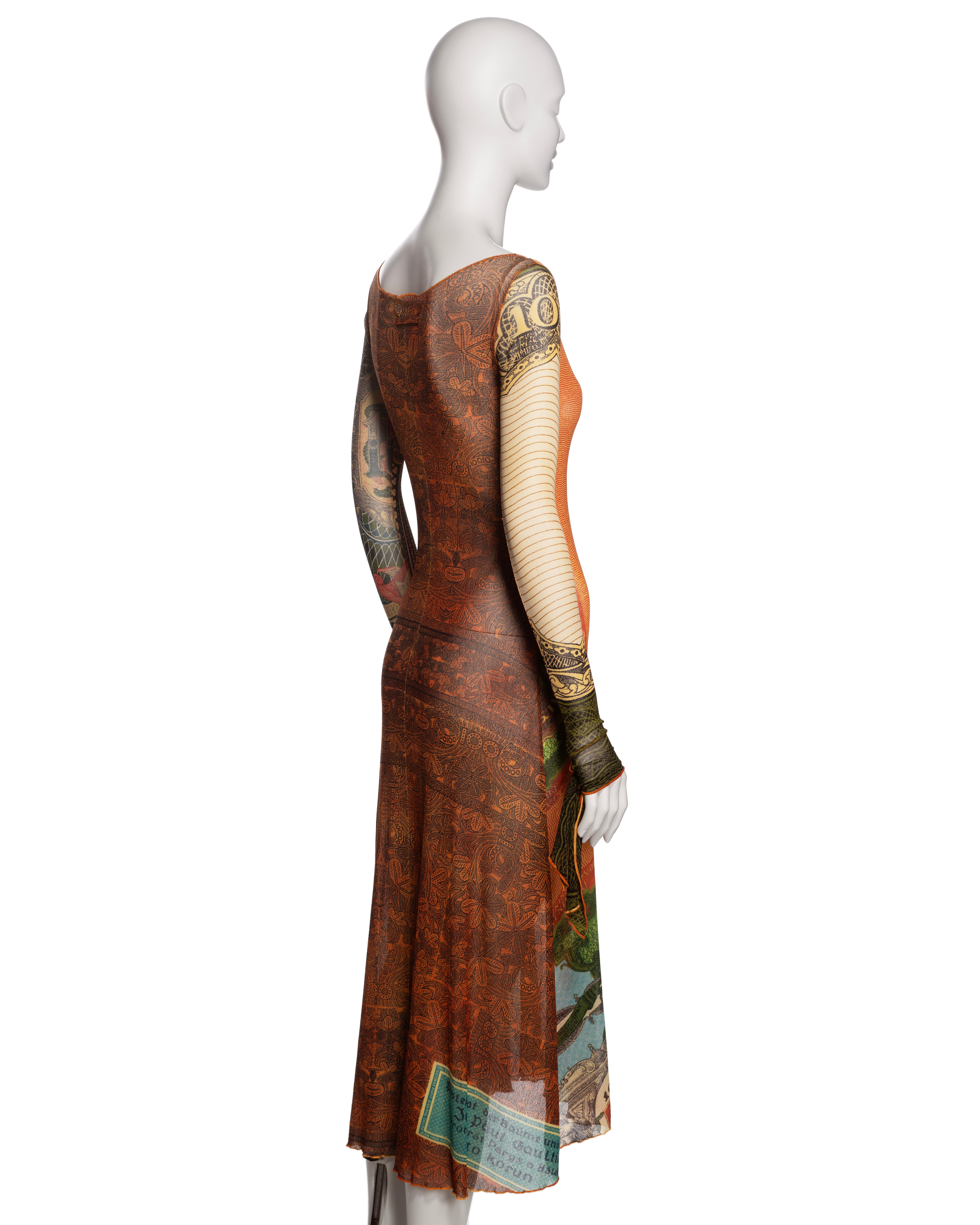 Jean Paul Gaultier Money Print Mesh Long Sleeve Dress, SS 1994 For Sale 2
