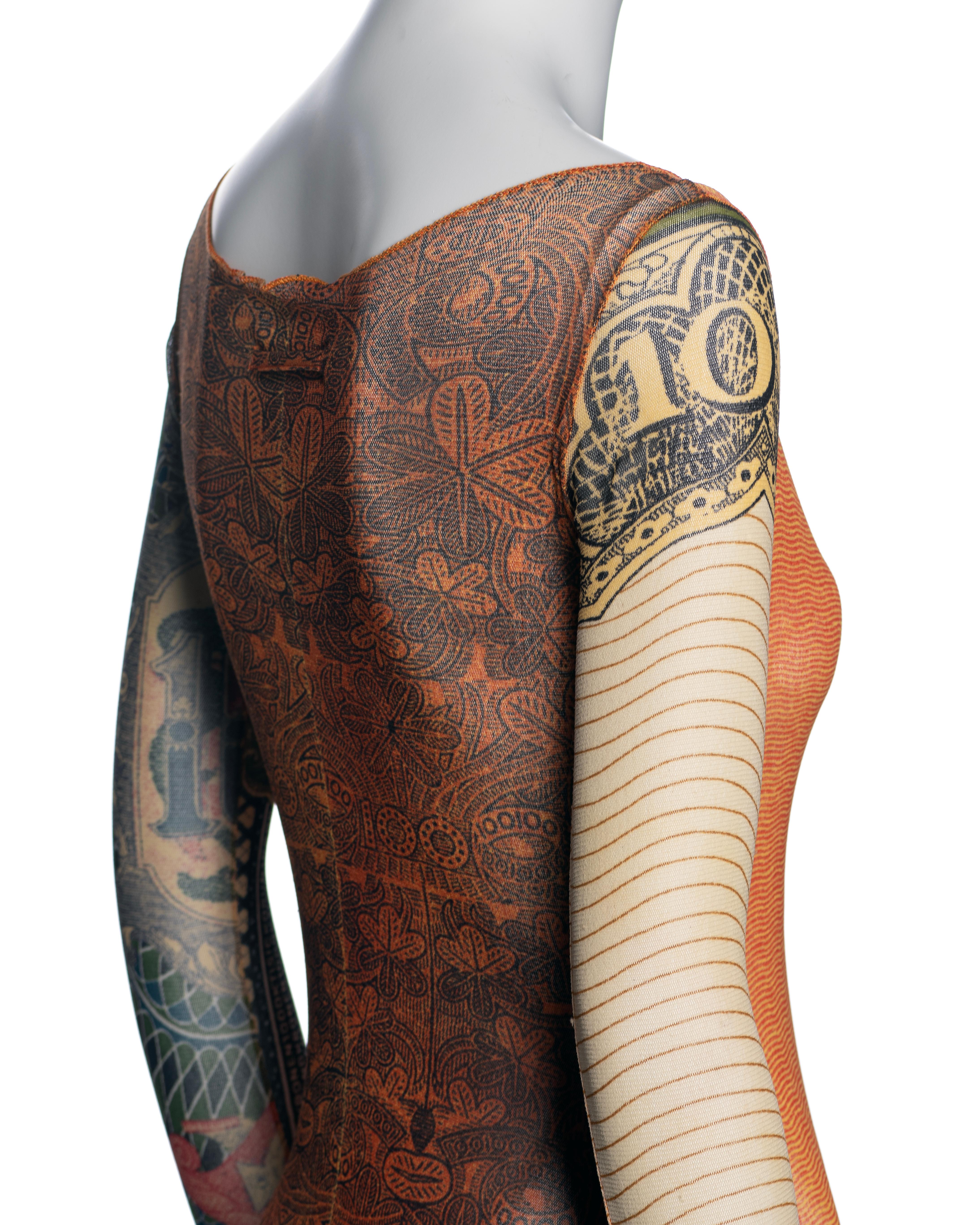 Jean Paul Gaultier Money Print Mesh Long Sleeve Dress, SS 1994 For Sale 3
