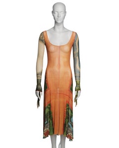 Jean Paul Gaultier Money Print Mesh Long Sleeve Dress, SS 1994
