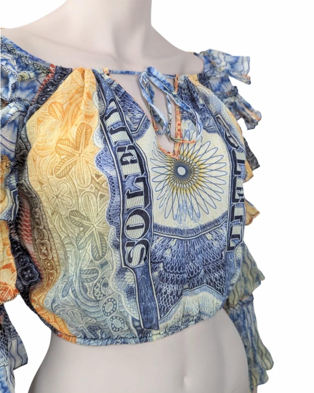 Women's Jean Paul Gaultier Money Print Multi-Ruffles Crop Top  For Sale