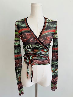 Jean Paul Gaultier Multicolor Butterfly & Stripe Mesh Wrap Top