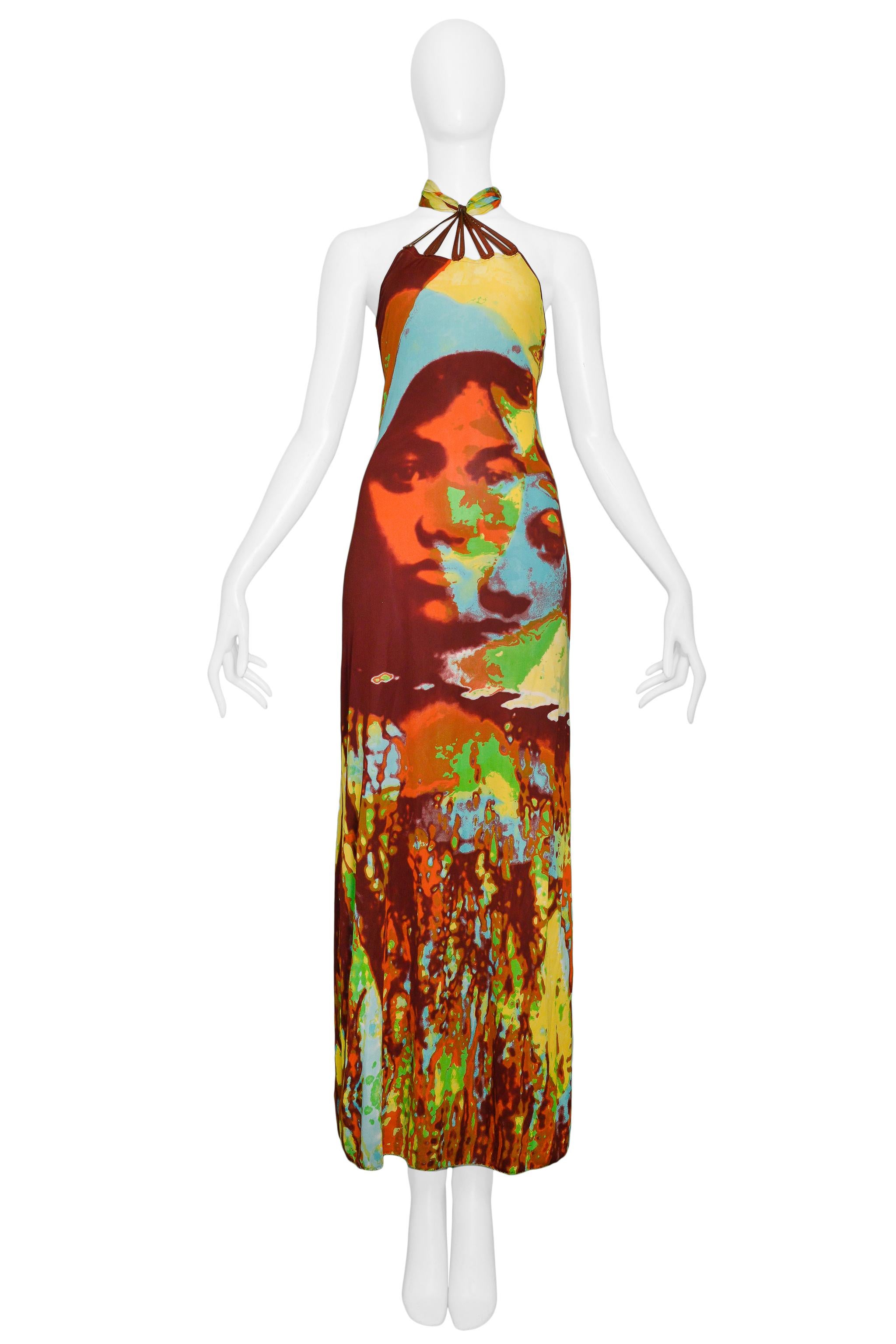 Resurrection Vintage is excited to offer a vintage Jean Paul Gaultier multicolor halter dress featuring a leather collar, exposed back, graphic face print, and maxi body.

Jean Paul Gaultier
Size: 42
100% Rayon
2000 Collection
Excellent Vintage