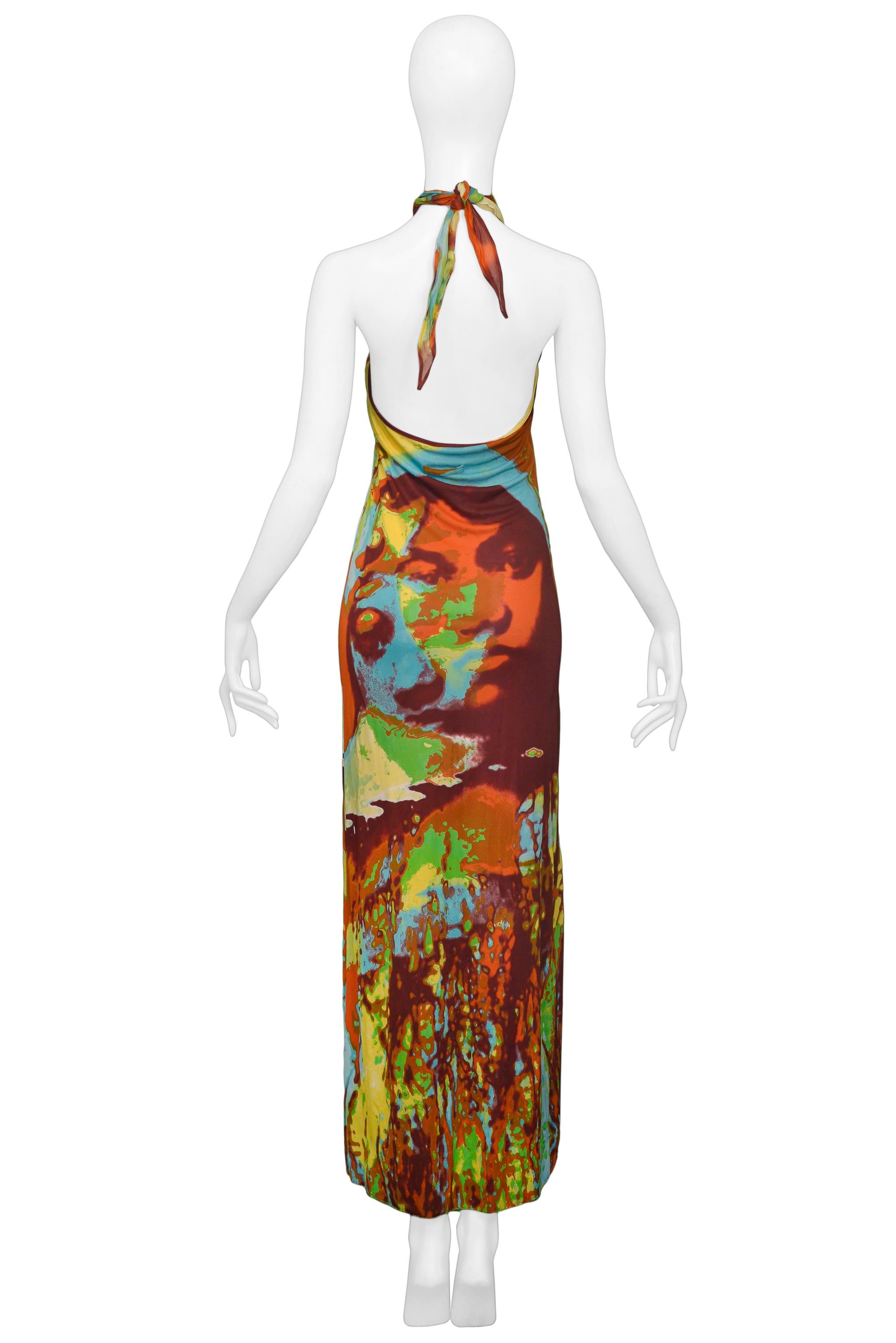 Jean Paul Gaultier Mehrfarbiges Trägerkleid mit Lederkragen Laufsteg 2000 Damen