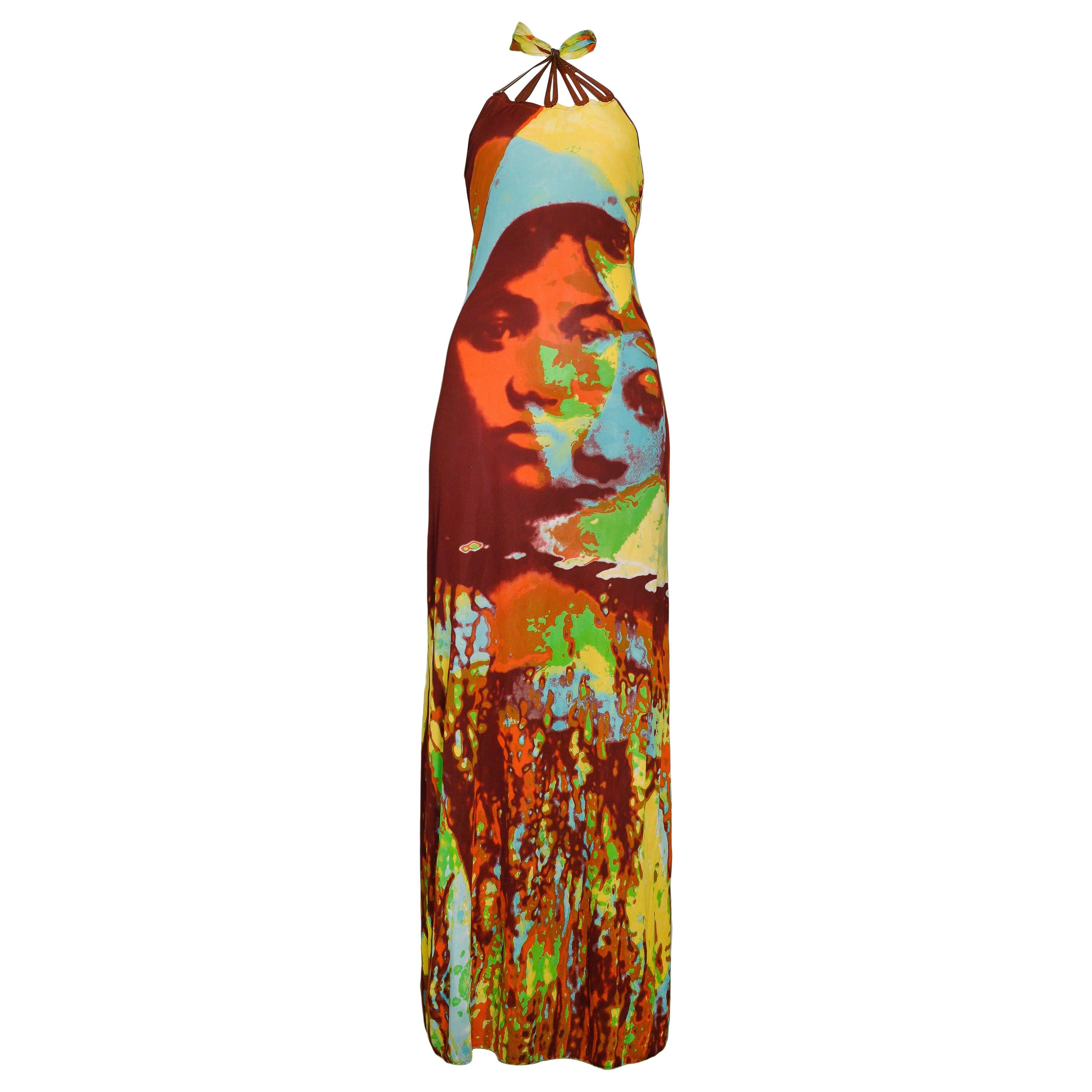 Jean Paul Gaultier Multicolor Halter Dress with a Leather Collar  Runway 2000