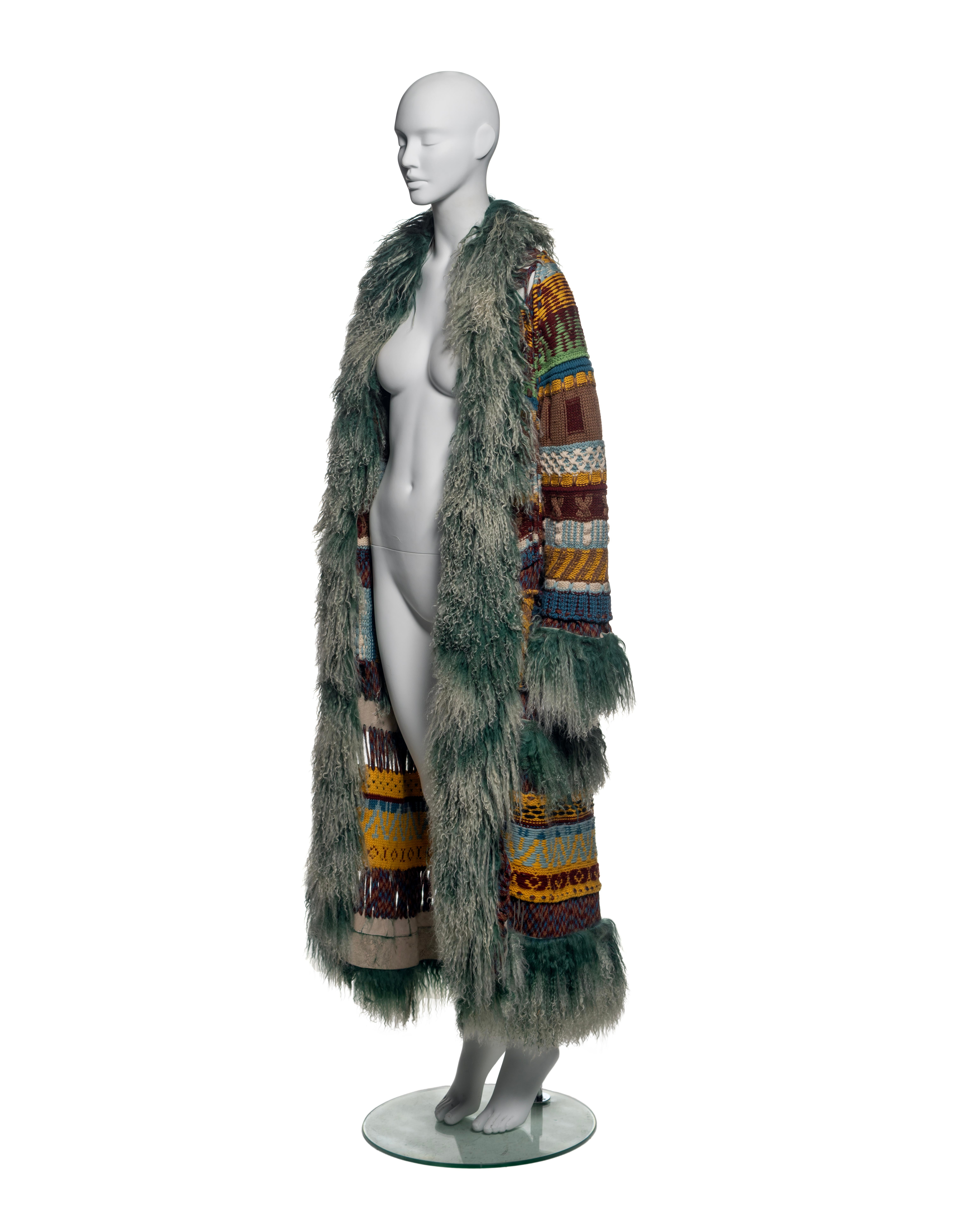 Jean Paul Gaultier Jeans in lana vergine multicolore con pelliccia di mongolia, FW 2004 in vendita 5