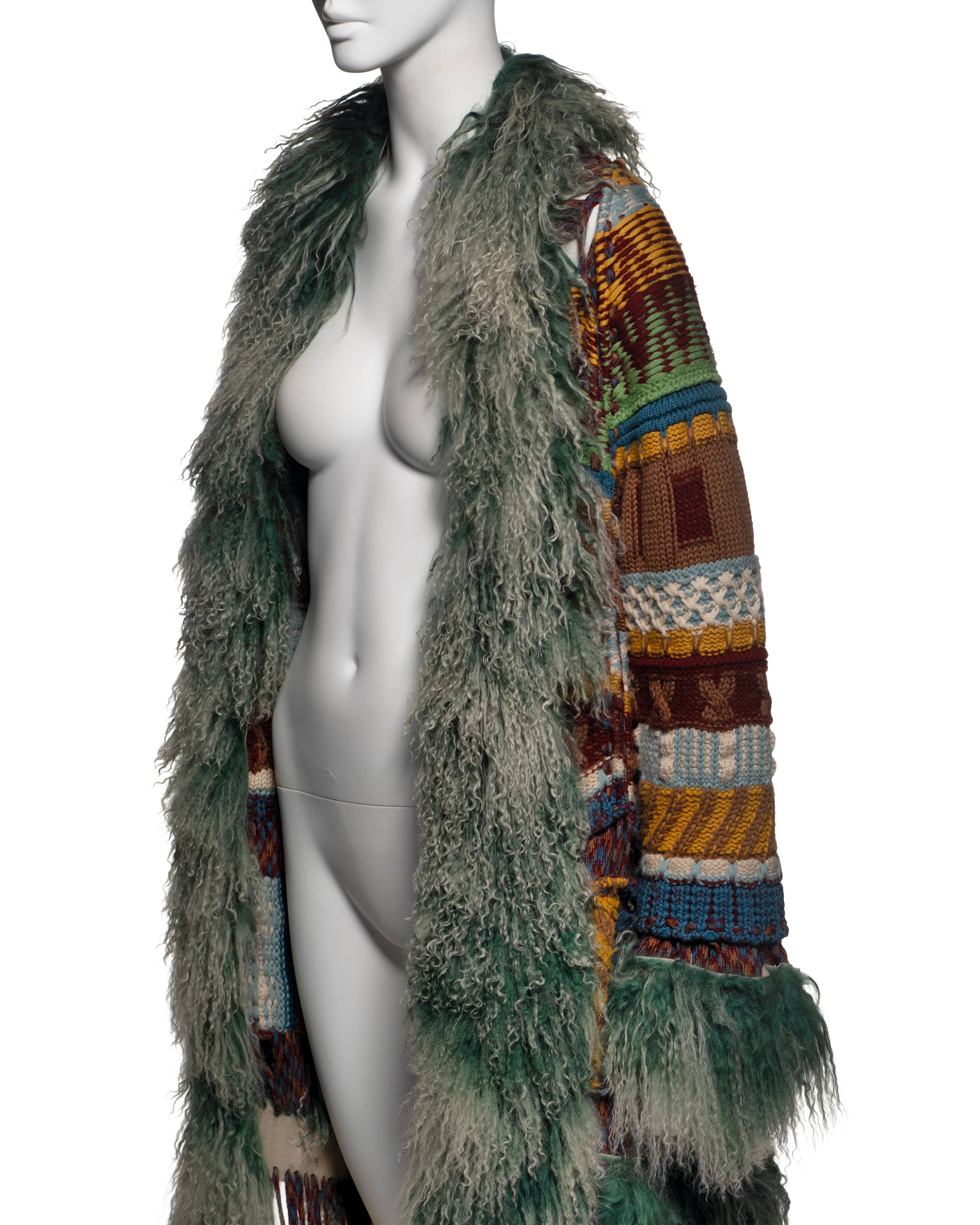 Jean Paul Gaultier Jeans in lana vergine multicolore con pelliccia di mongolia, FW 2004 in vendita 6