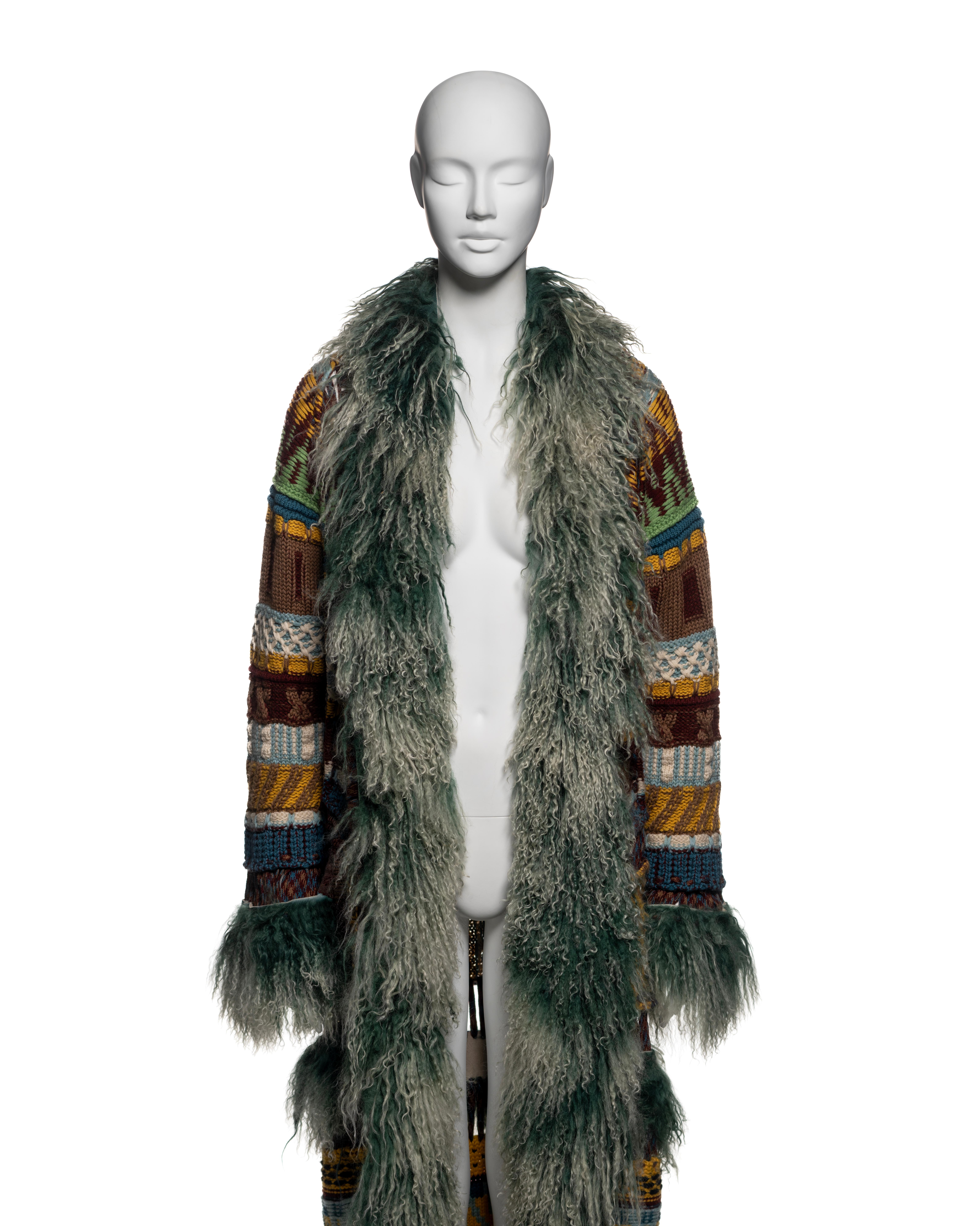 Jean Paul Gaultier Jeans in lana vergine multicolore con pelliccia di mongolia, FW 2004 In condizioni ottime in vendita a London, GB