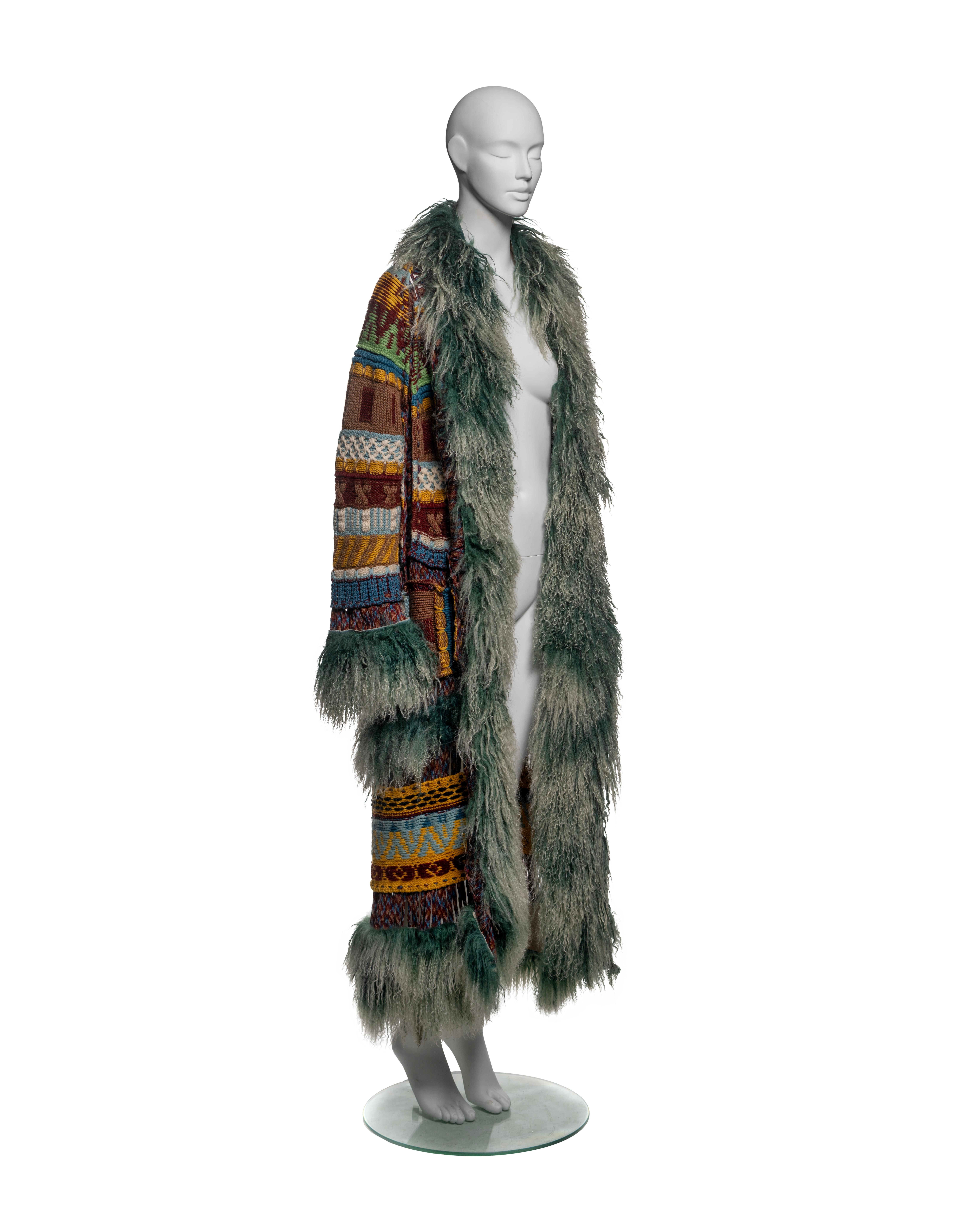 Donna Jean Paul Gaultier Jeans in lana vergine multicolore con pelliccia di mongolia, FW 2004 in vendita