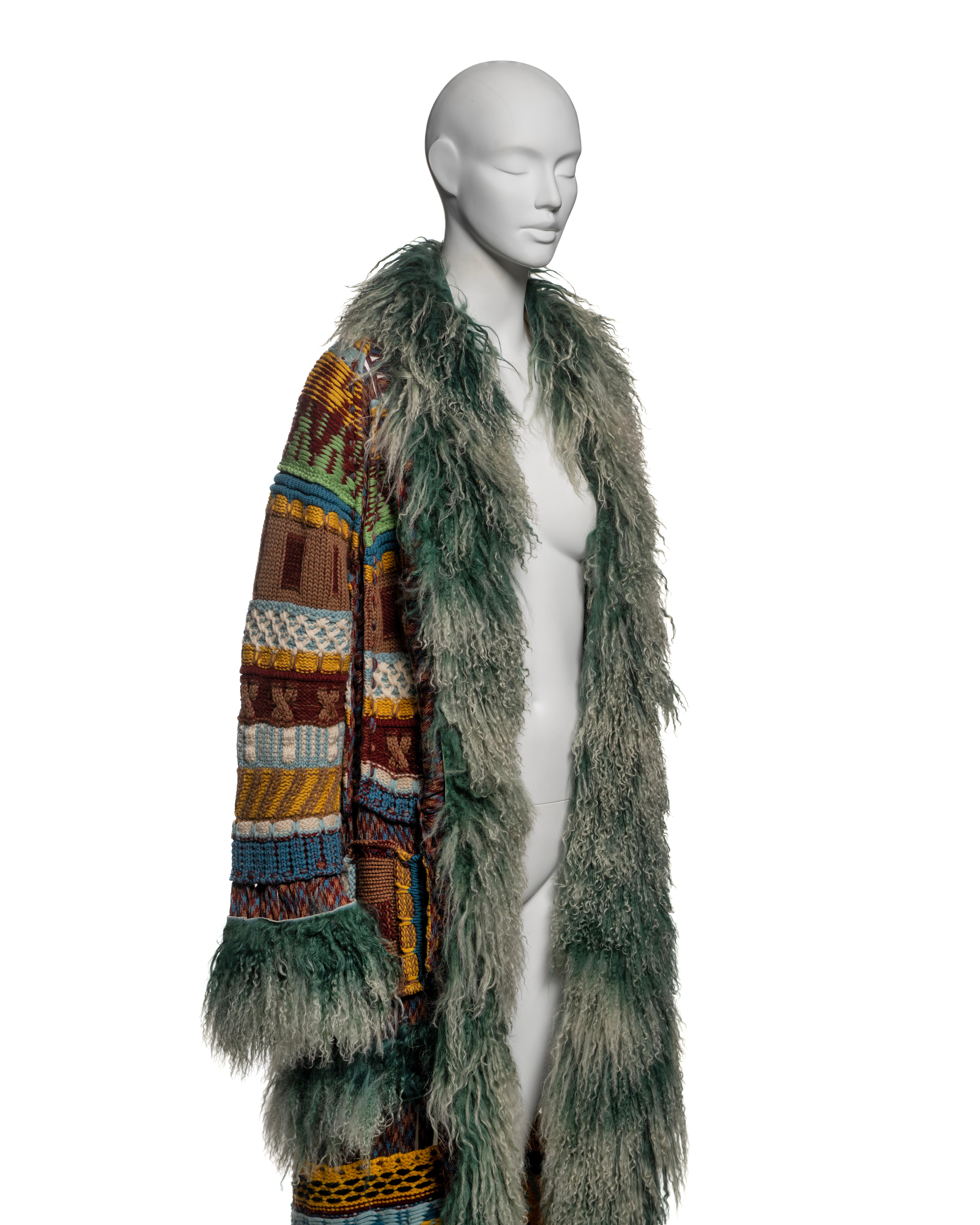 Jean Paul Gaultier Jeans in lana vergine multicolore con pelliccia di mongolia, FW 2004 in vendita 1