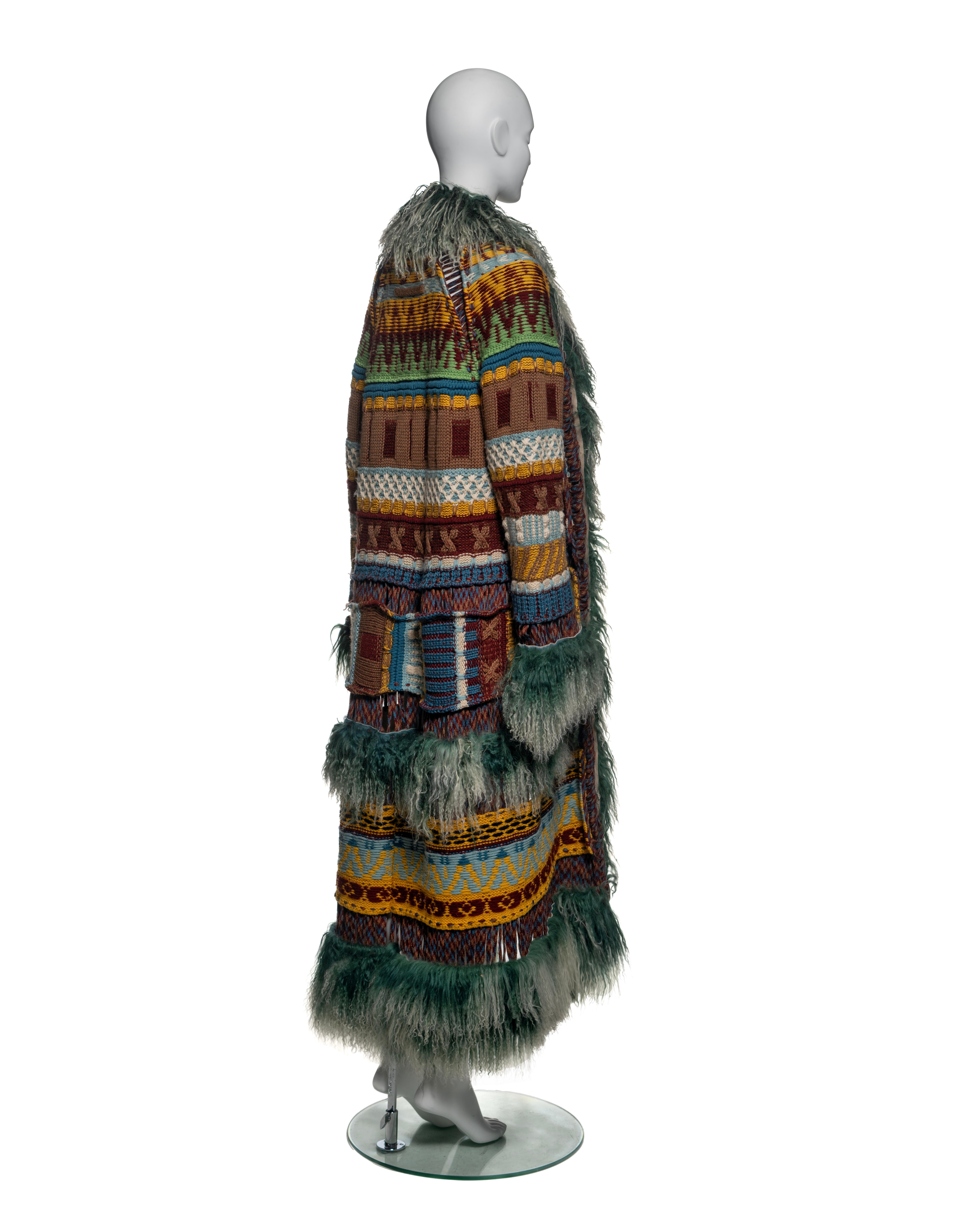 Jean Paul Gaultier Jeans in lana vergine multicolore con pelliccia di mongolia, FW 2004 in vendita 2