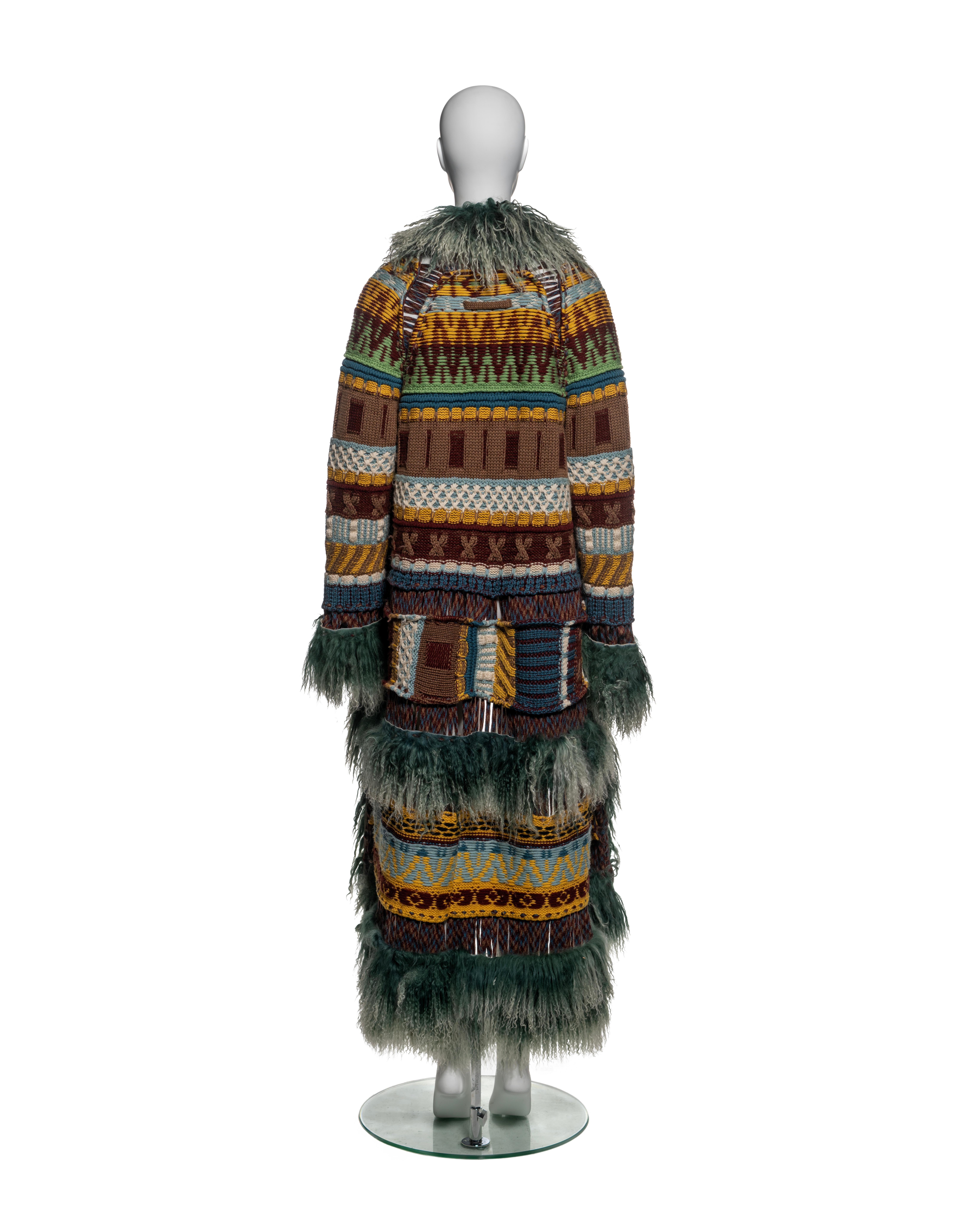 Jean Paul Gaultier Jeans in lana vergine multicolore con pelliccia di mongolia, FW 2004 in vendita 3