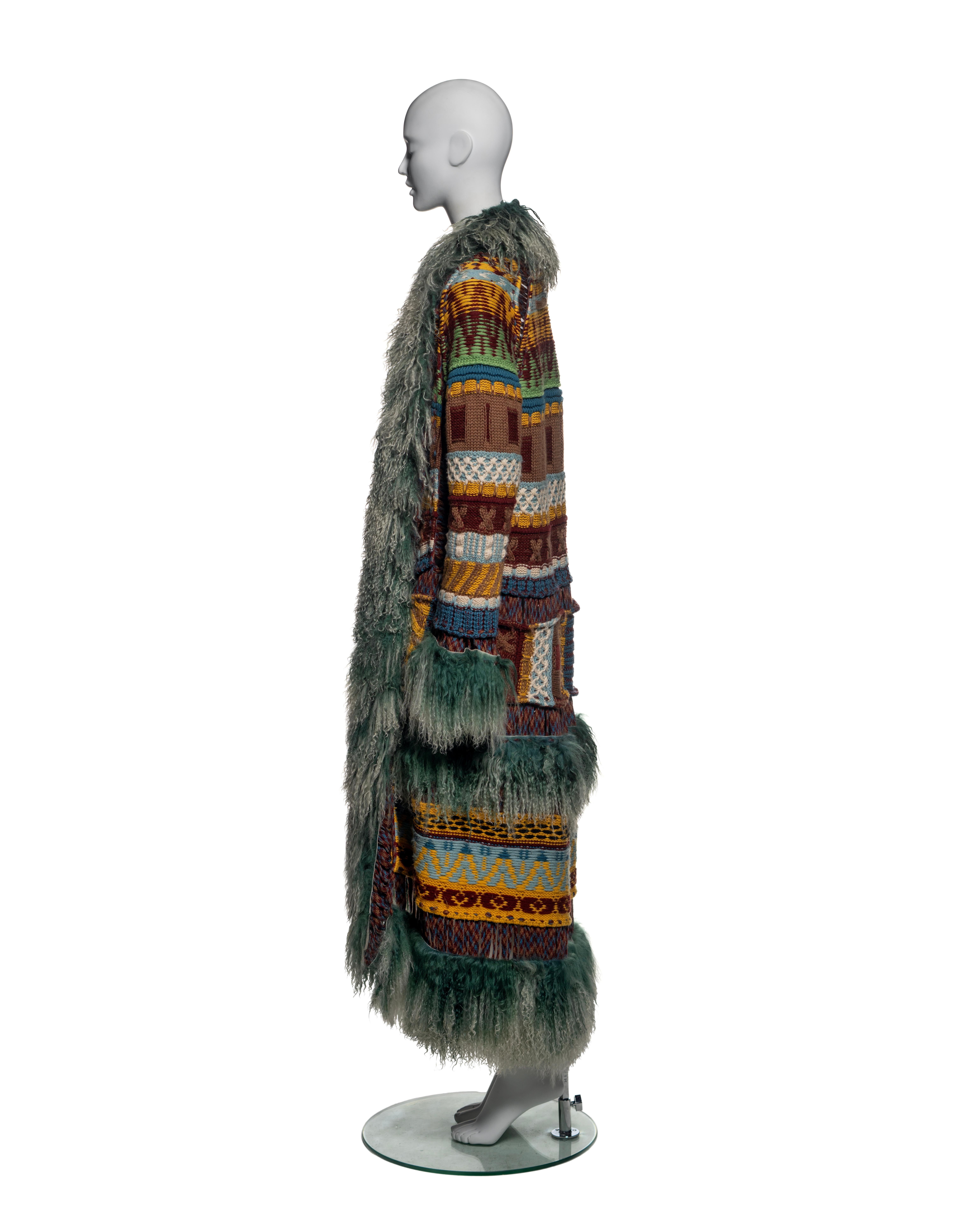 Jean Paul Gaultier Jeans in lana vergine multicolore con pelliccia di mongolia, FW 2004 in vendita 4