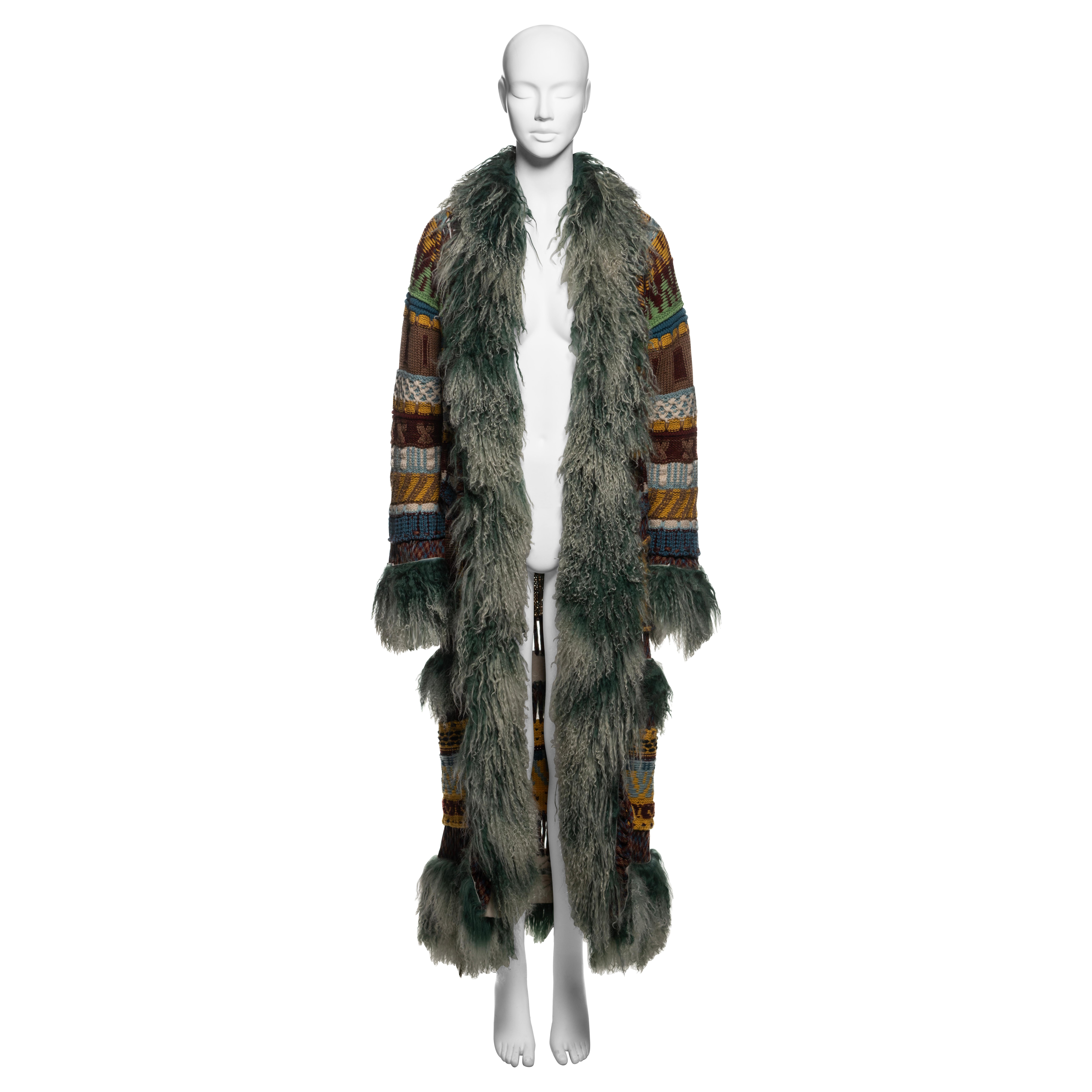 Jean Paul Gaultier Jeans in lana vergine multicolore con pelliccia di mongolia, FW 2004