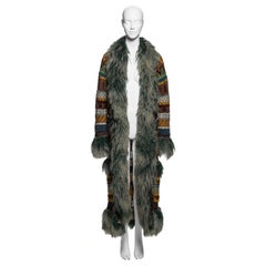 Jean Paul Gaultier Multicolour Virgin Wool Coat with Mongolian Fur Trim, FW 2004