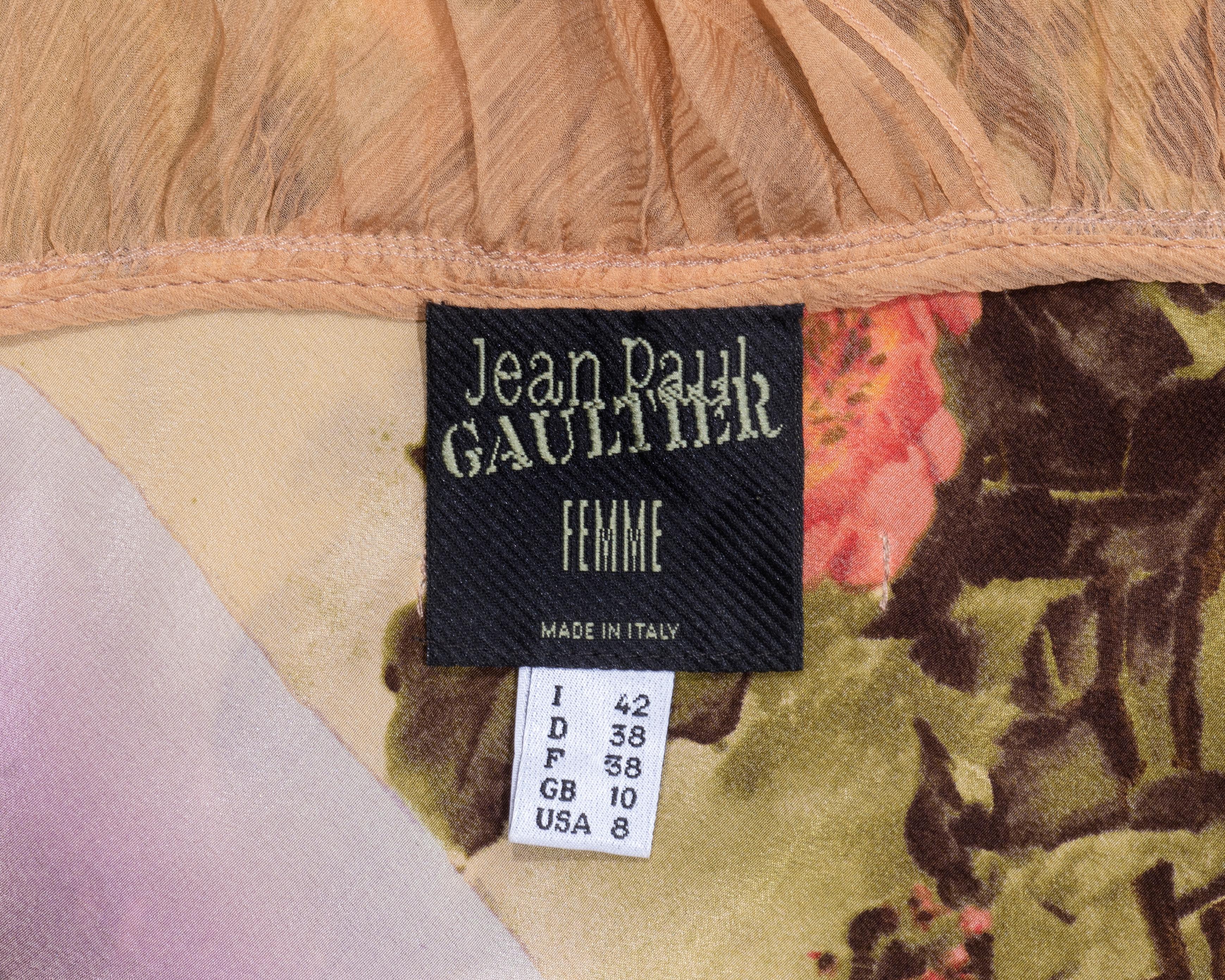 Jean Paul Gaultier - Robe à col bénitier en soie à fleurs multicolores, printemps-été 2001 en vente 6
