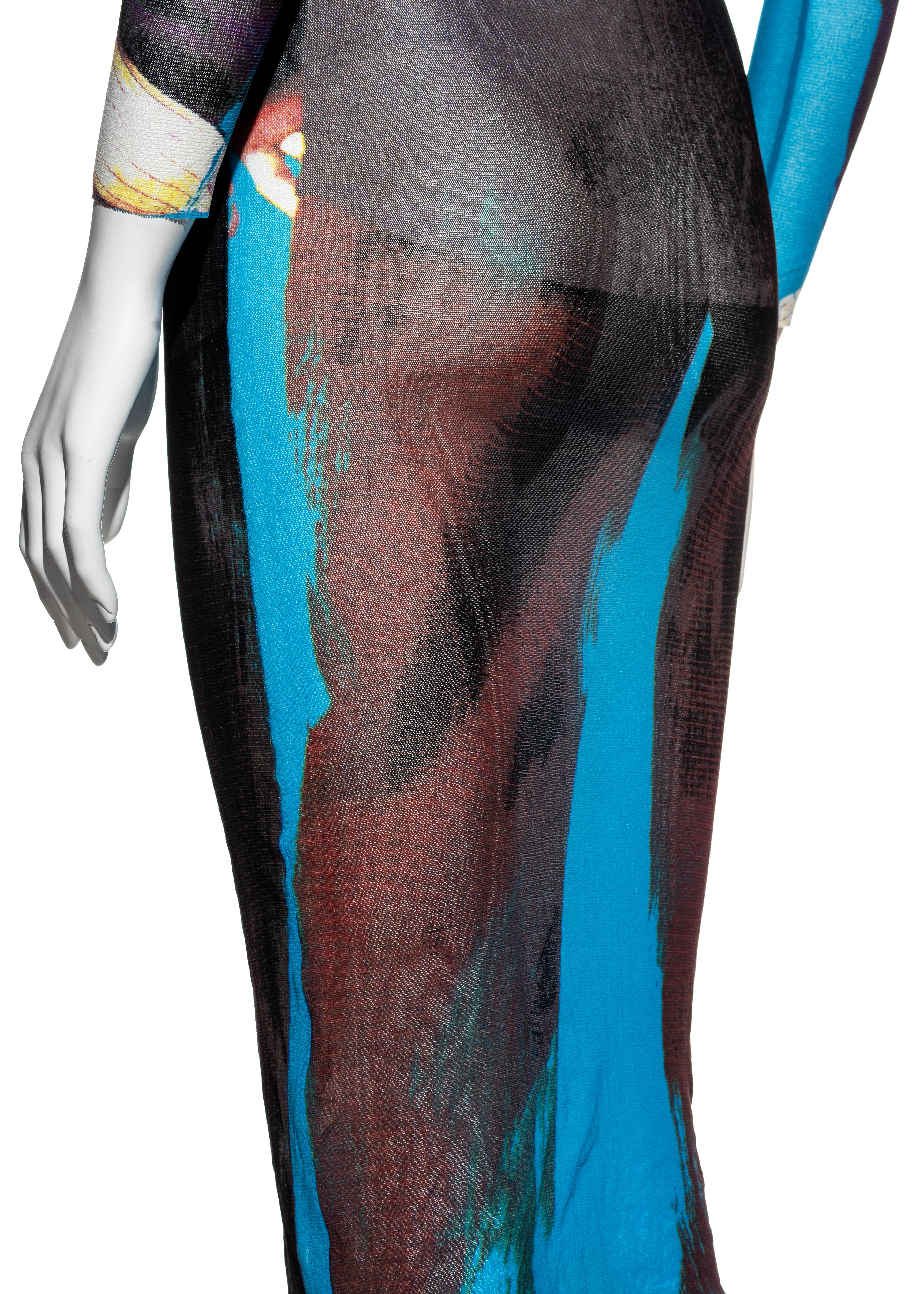 Jean Paul Gaultier multicoloured printed mesh bodycon dress, ss 1997 5