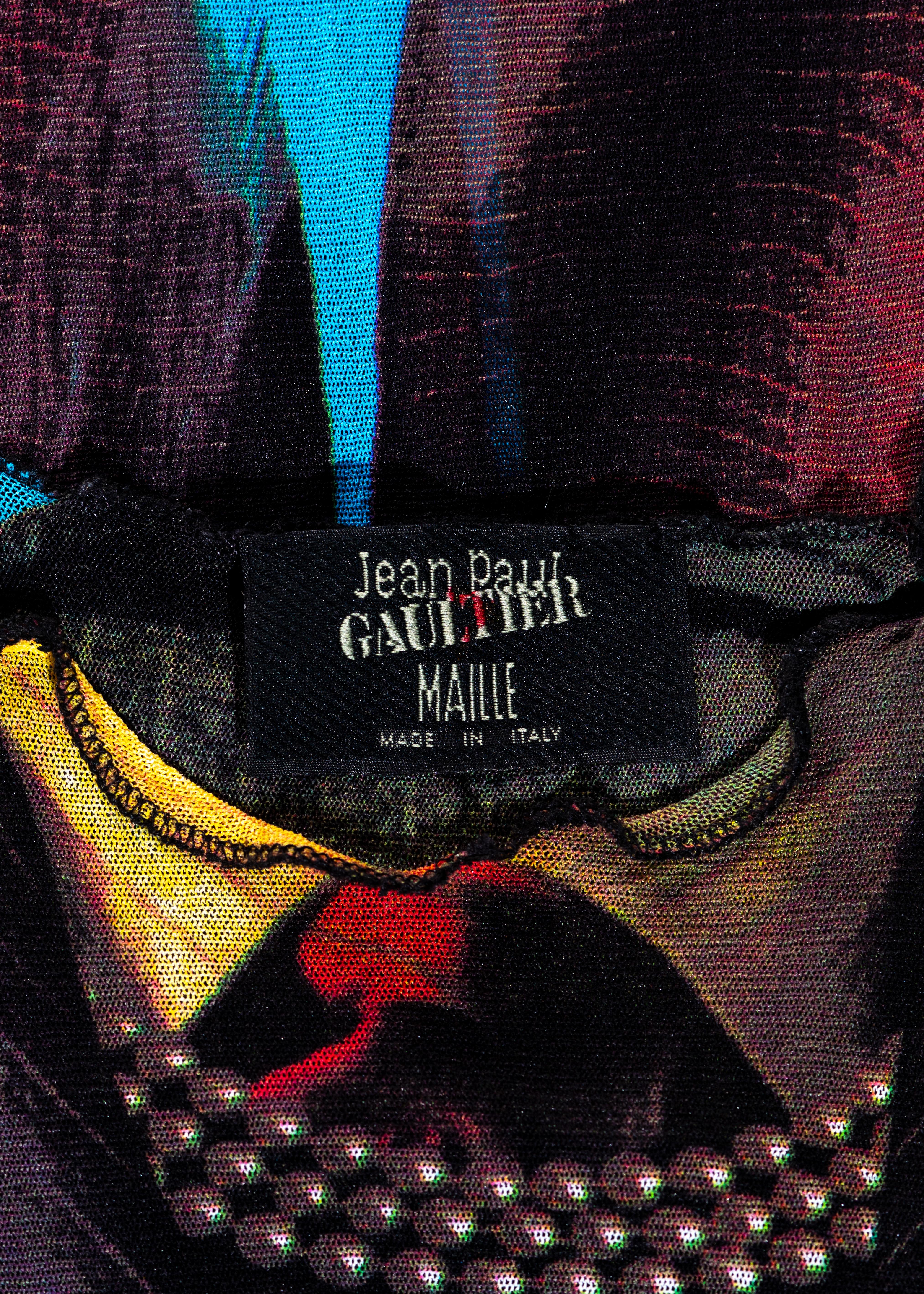 Jean Paul Gaultier multicoloured printed mesh bodycon dress, ss 1997 6